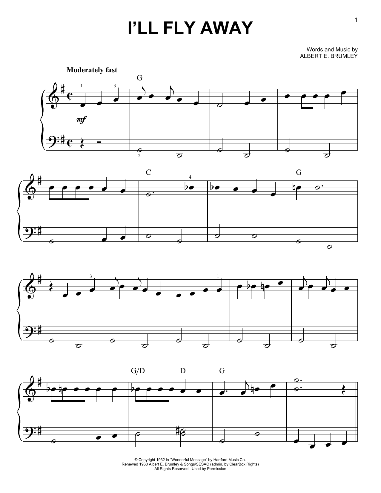 Various I'll Fly Away sheet music notes and chords arranged for Easy Piano