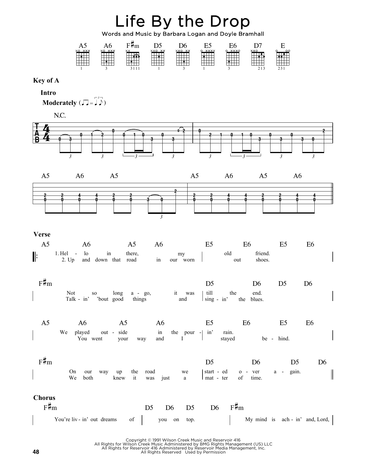 Various Life By The Drop sheet music notes and chords arranged for Guitar Lead Sheet