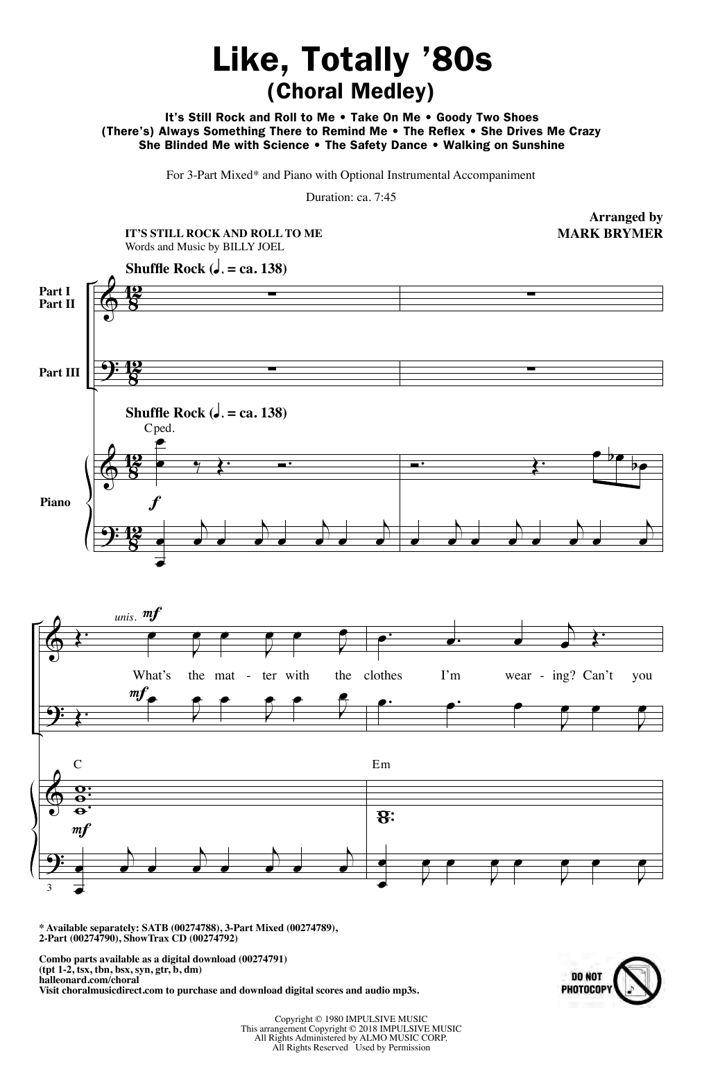 Various Like, Totally '80s (arr. Mark Brymer) sheet music notes and chords arranged for SATB Choir