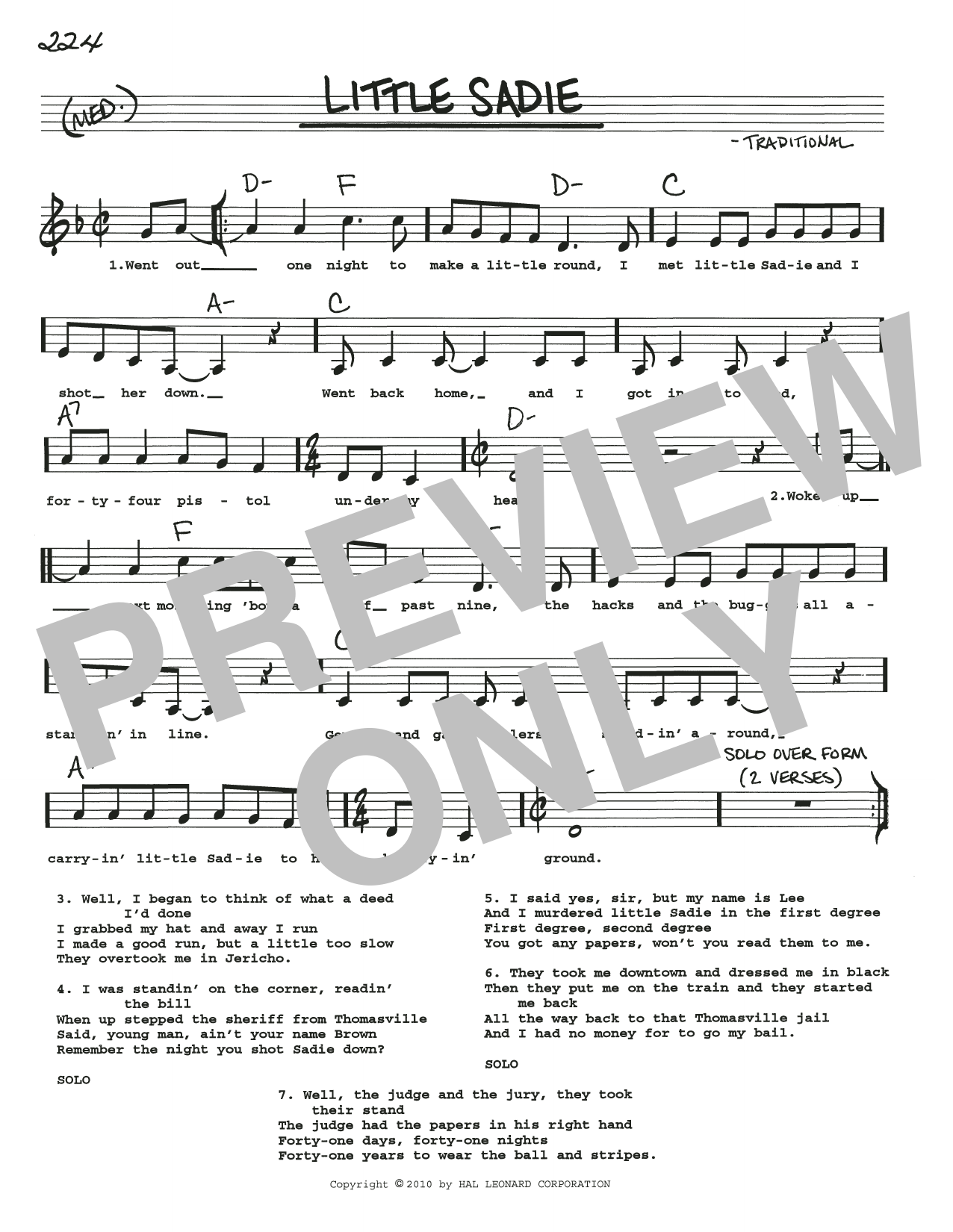 Various Little Sadie sheet music notes and chords arranged for Real Book – Melody, Lyrics & Chords