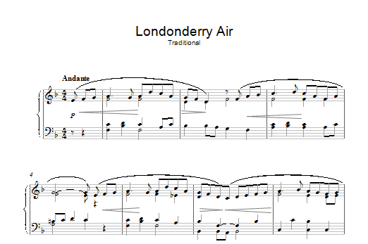 Various Londonderry Air sheet music notes and chords arranged for Piano Solo