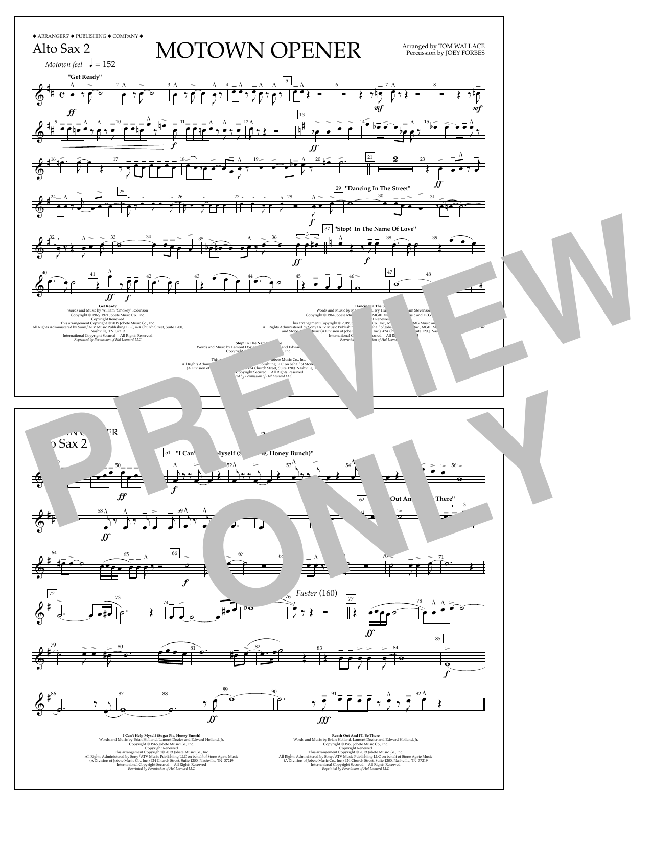 Various Motown Theme Show Opener (arr. Tom Wallace) - Alto Sax 2 sheet music notes and chords arranged for Marching Band