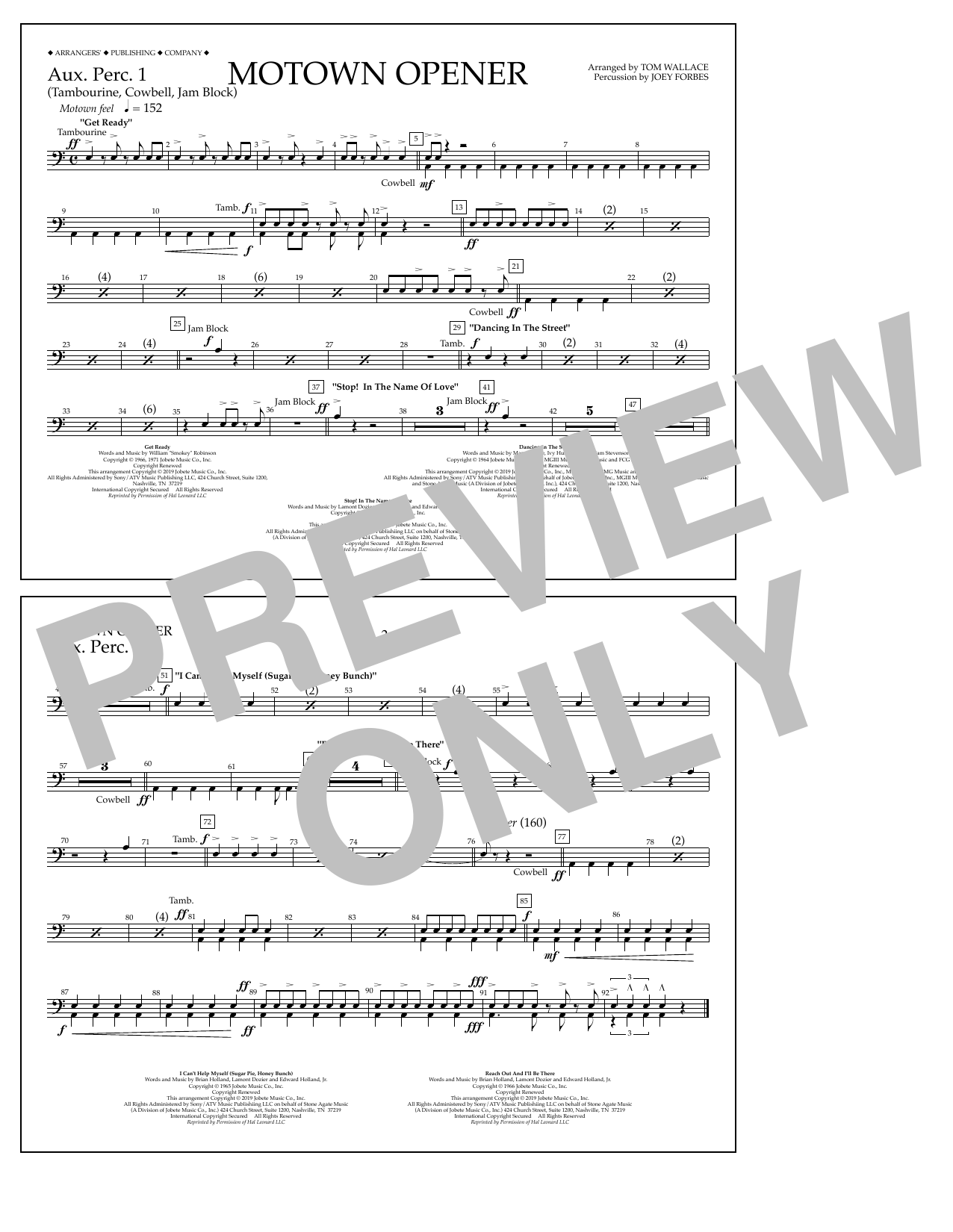 Various Motown Theme Show Opener (arr. Tom Wallace) - Aux. Perc. 1 sheet music notes and chords arranged for Marching Band
