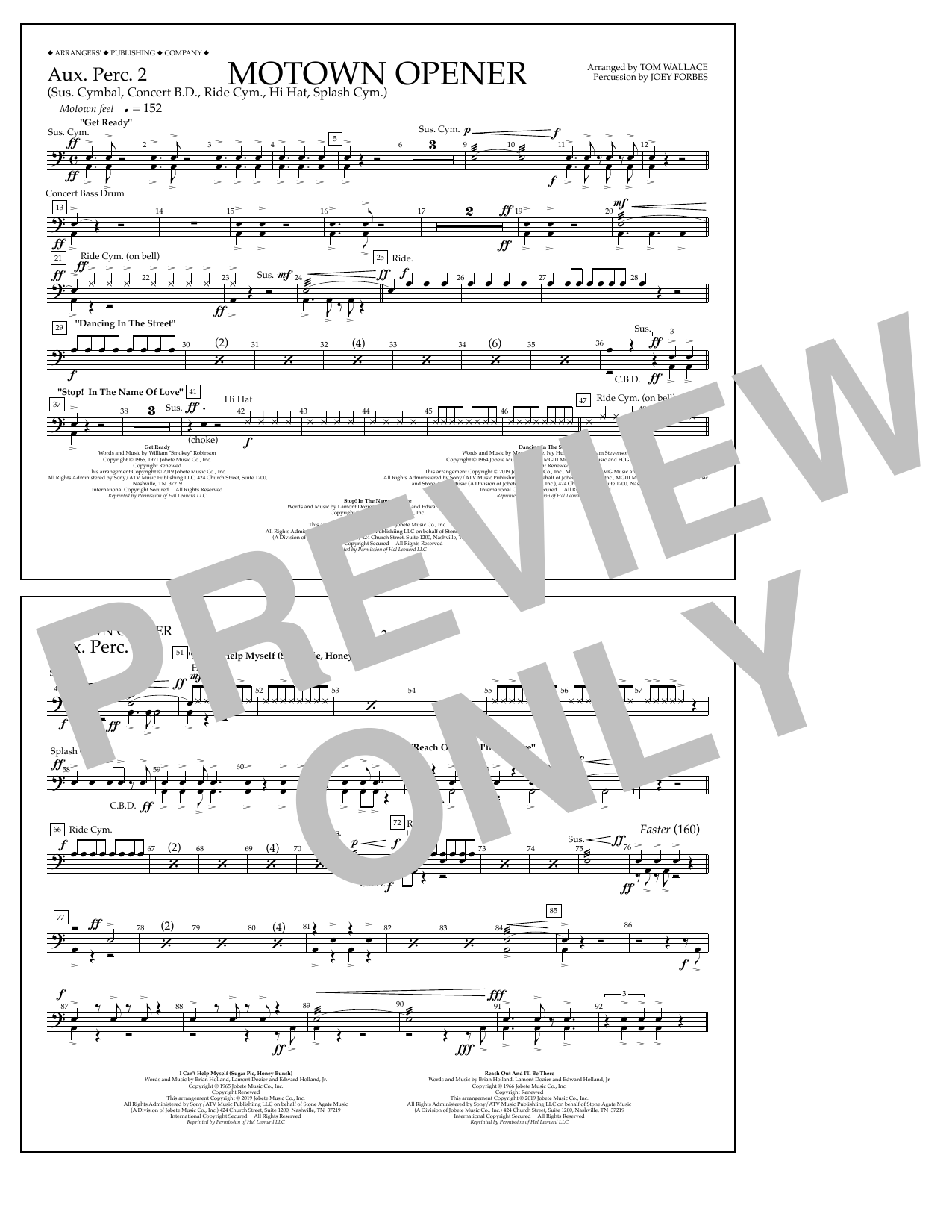 Various Motown Theme Show Opener (arr. Tom Wallace) - Aux. Perc. 2 sheet music notes and chords arranged for Marching Band