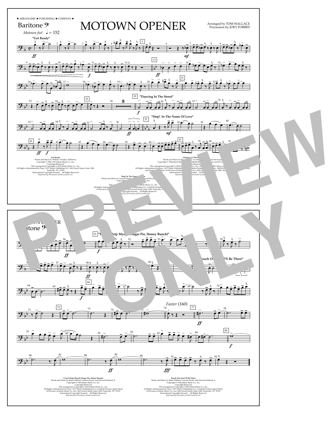 Various Motown Theme Show Opener (arr. Tom Wallace) - Baritone B.C. sheet music notes and chords arranged for Marching Band