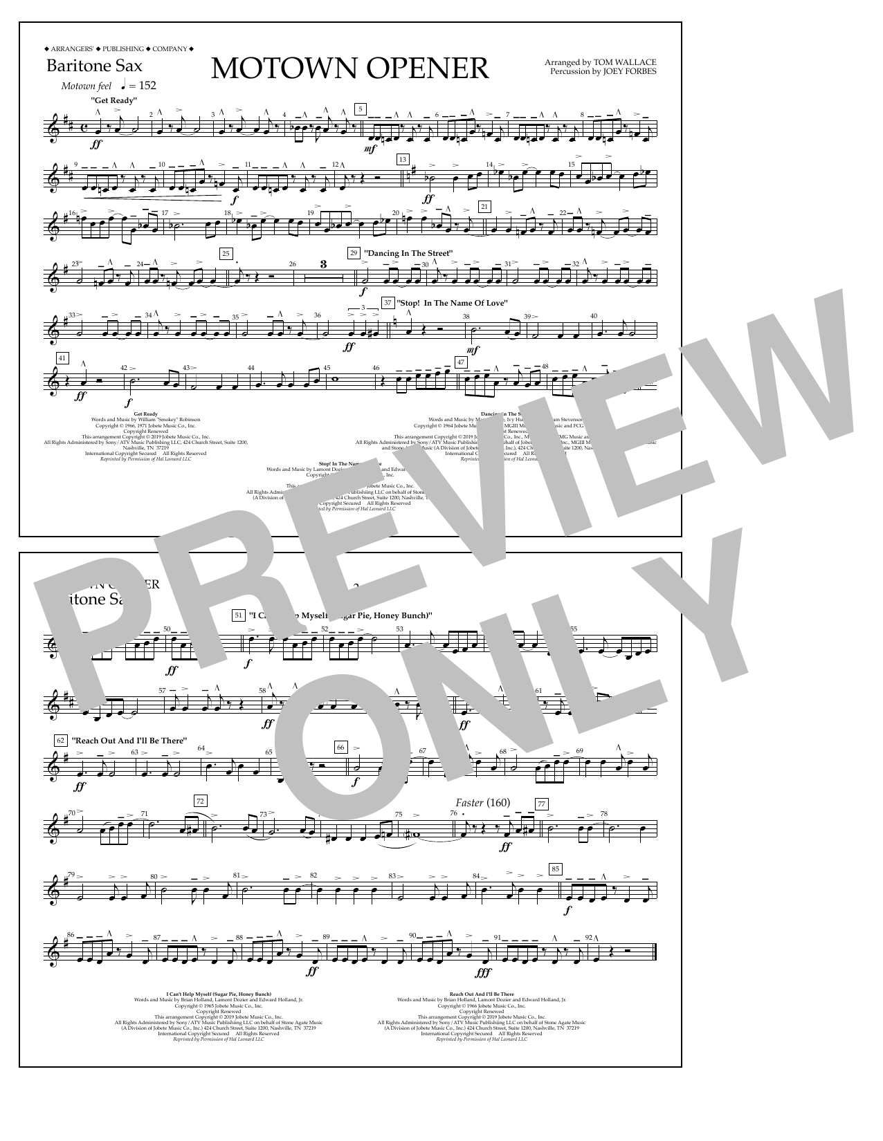 Various Motown Theme Show Opener (arr. Tom Wallace) - Baritone Sax sheet music notes and chords arranged for Marching Band