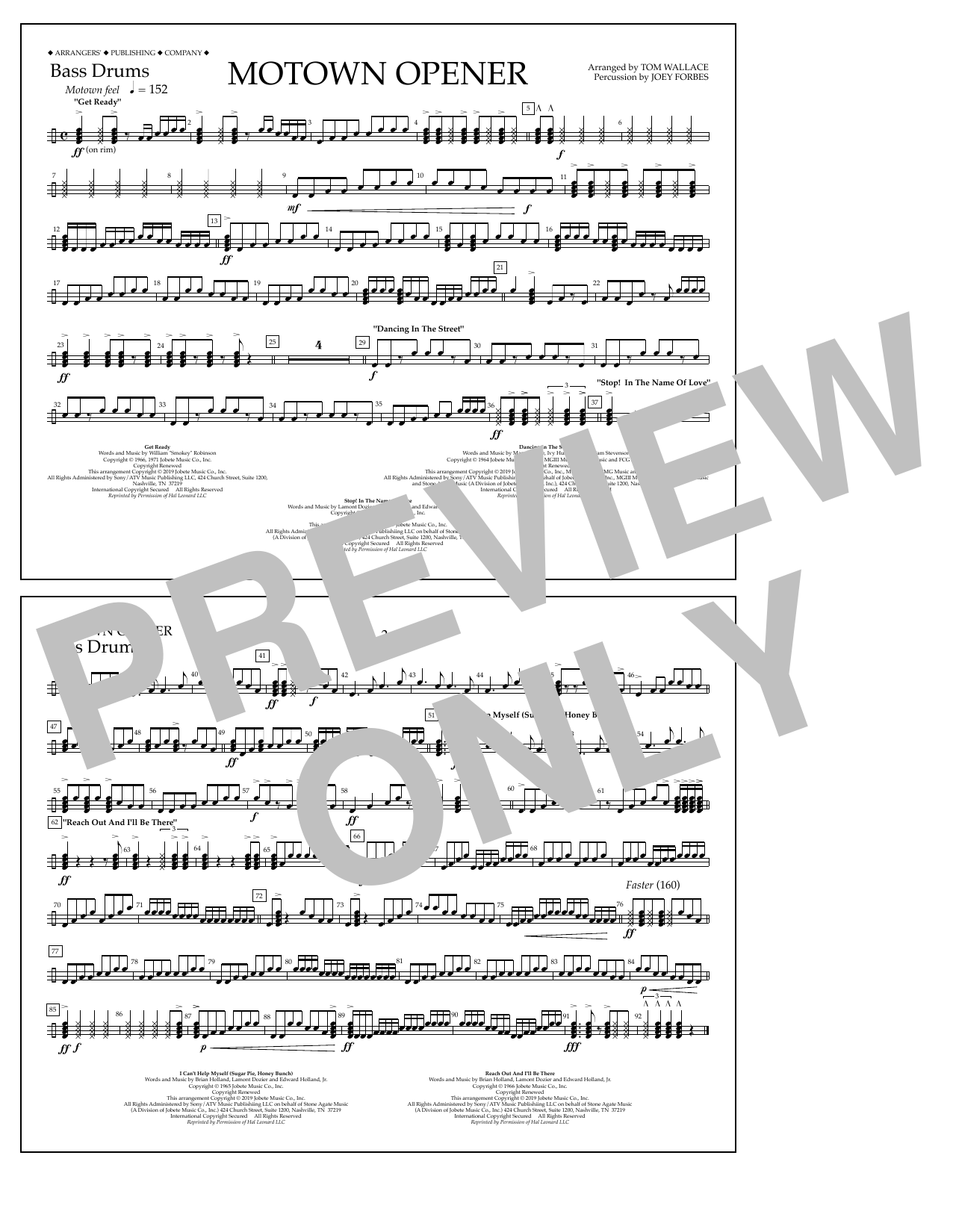 Various Motown Theme Show Opener (arr. Tom Wallace) - Bass Drums sheet music notes and chords arranged for Marching Band