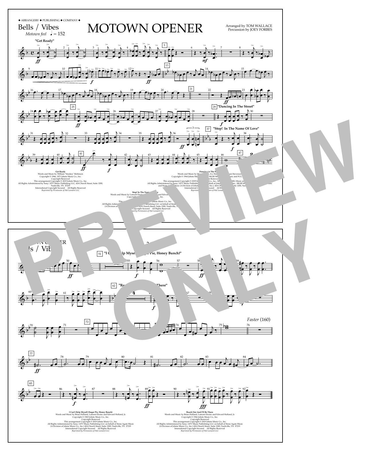 Various Motown Theme Show Opener (arr. Tom Wallace) - Bells/Vibes sheet music notes and chords arranged for Marching Band