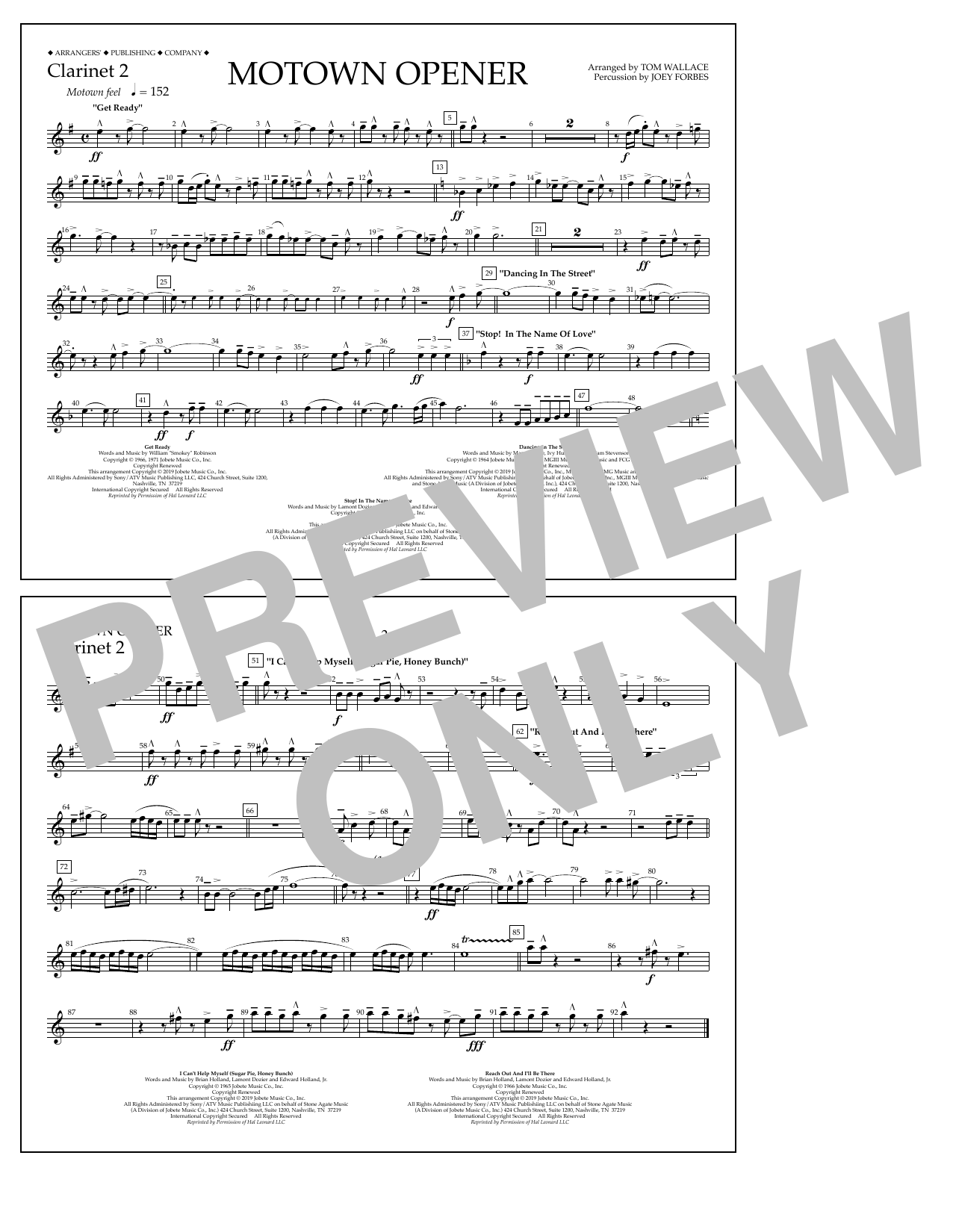 Various Motown Theme Show Opener (arr. Tom Wallace) - Clarinet 2 sheet music notes and chords arranged for Marching Band