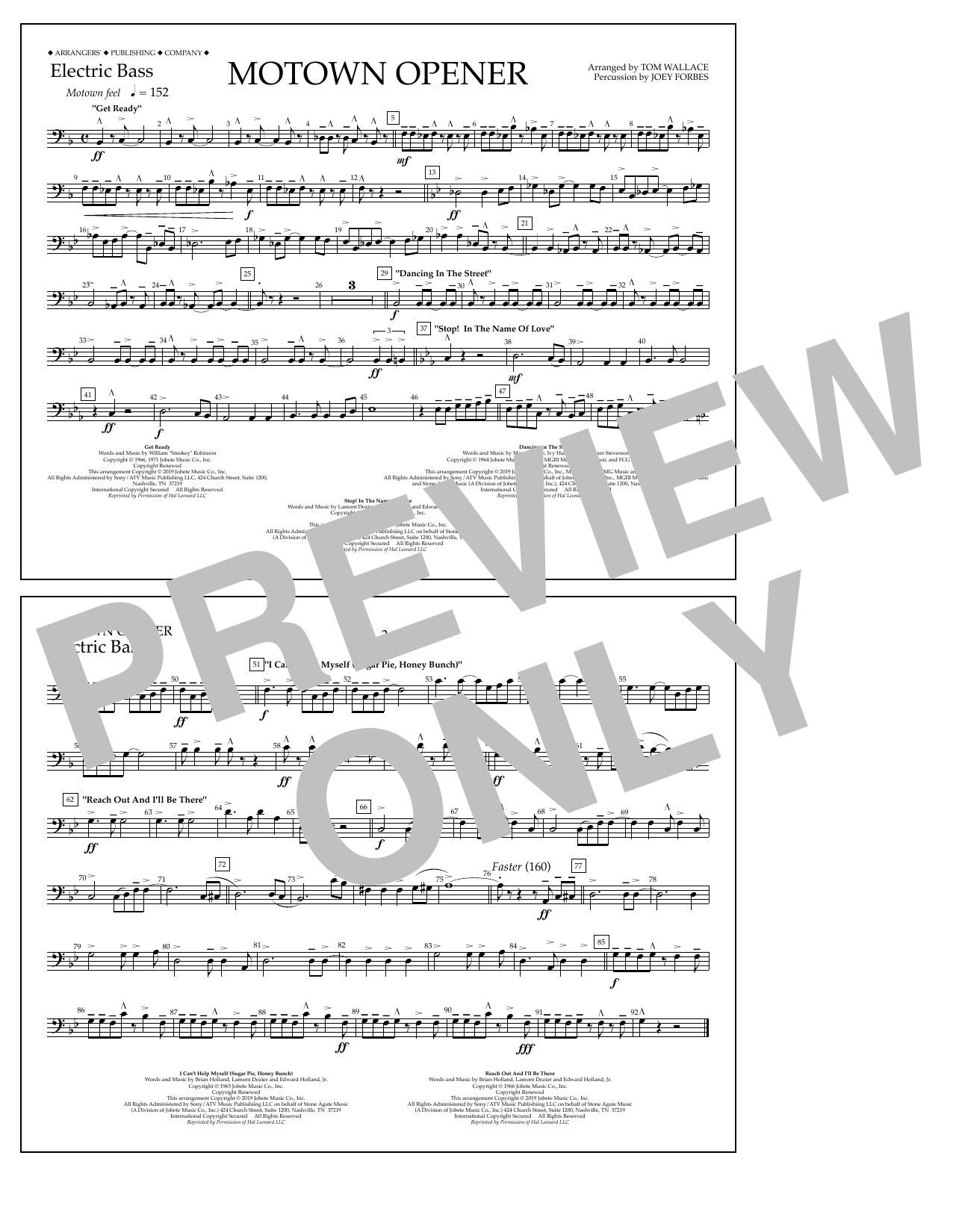 Various Motown Theme Show Opener (arr. Tom Wallace) - Electric Bass sheet music notes and chords arranged for Marching Band