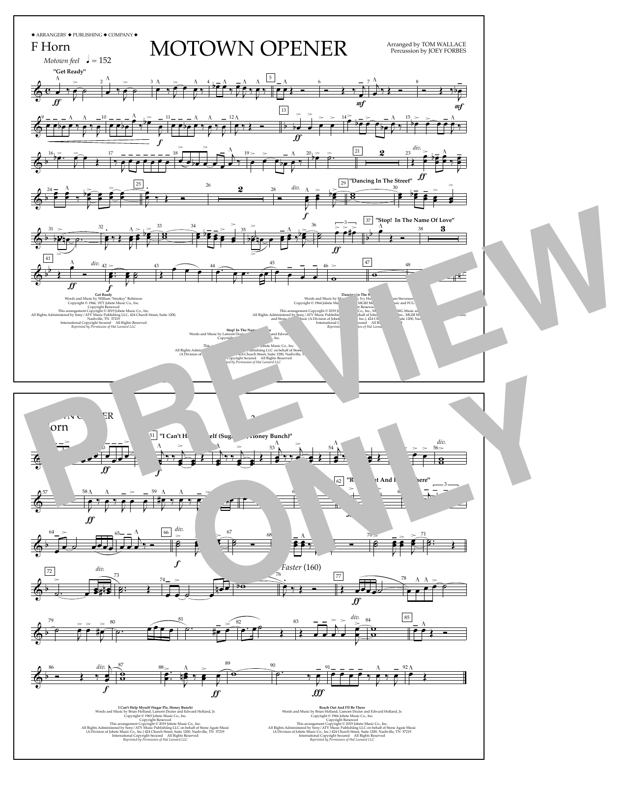 Various Motown Theme Show Opener (arr. Tom Wallace) - F Horn sheet music notes and chords arranged for Marching Band
