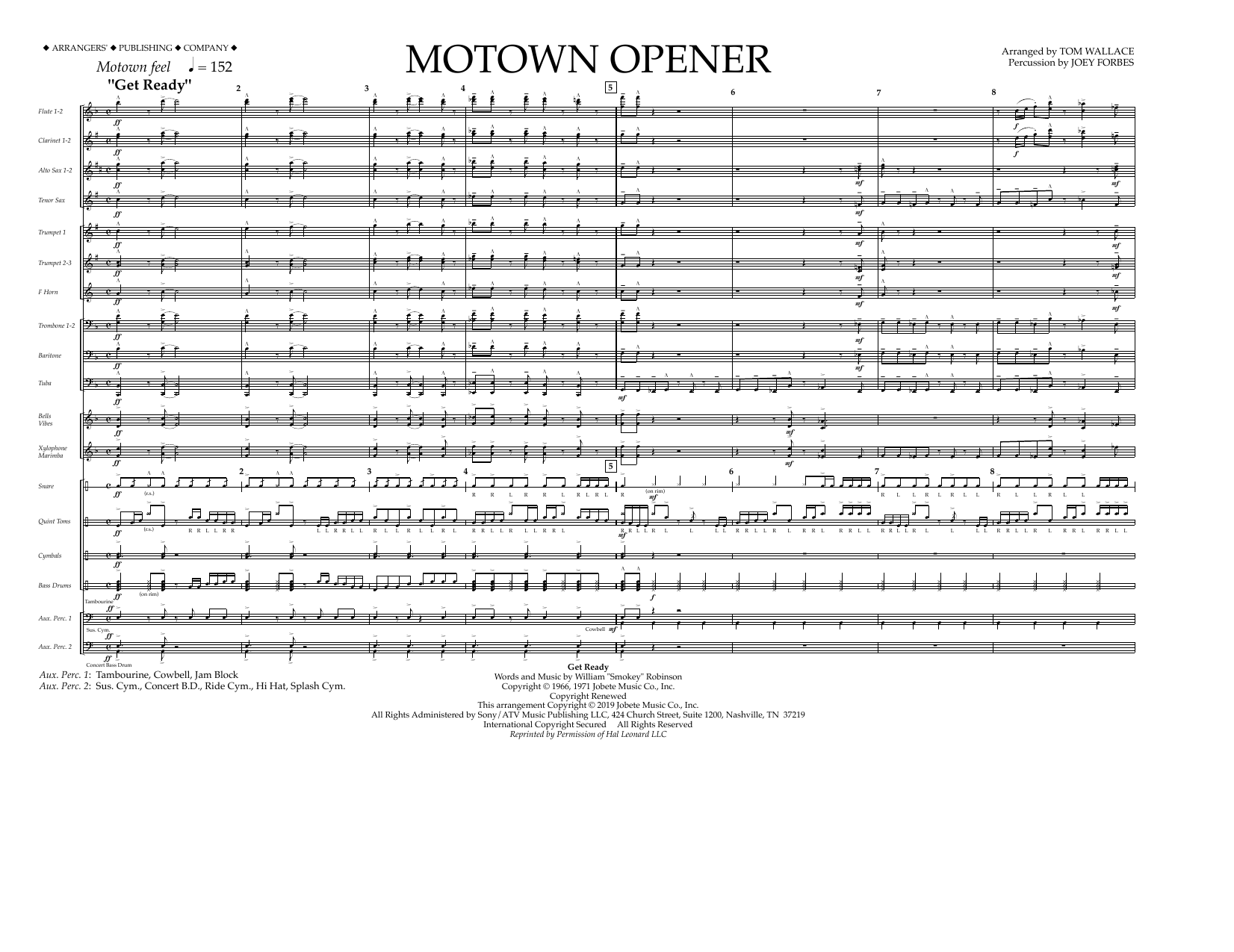 Various Motown Theme Show Opener (arr. Tom Wallace) - Full Score sheet music notes and chords arranged for Marching Band