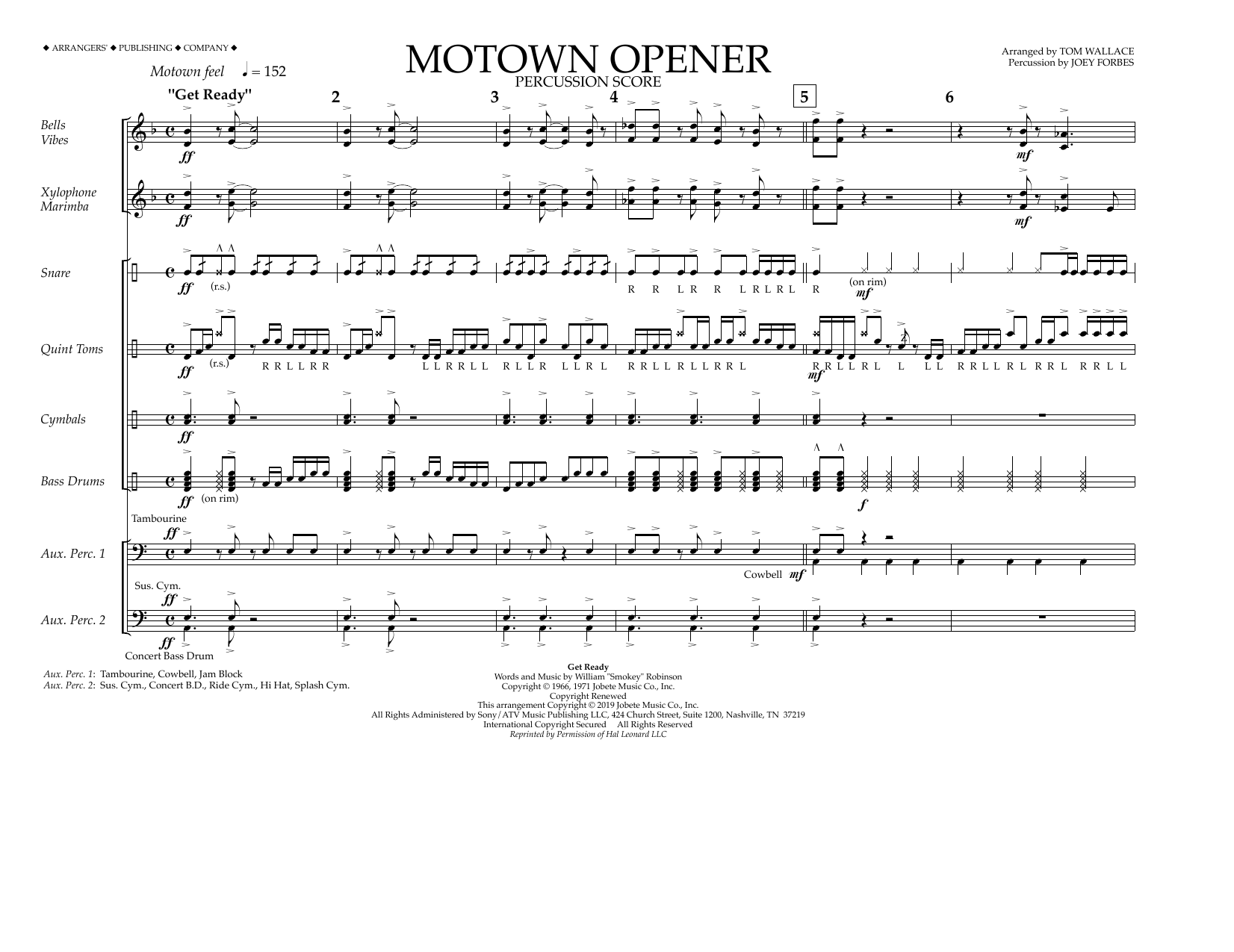 Various Motown Theme Show Opener (arr. Tom Wallace) - Percussion Score sheet music notes and chords arranged for Marching Band