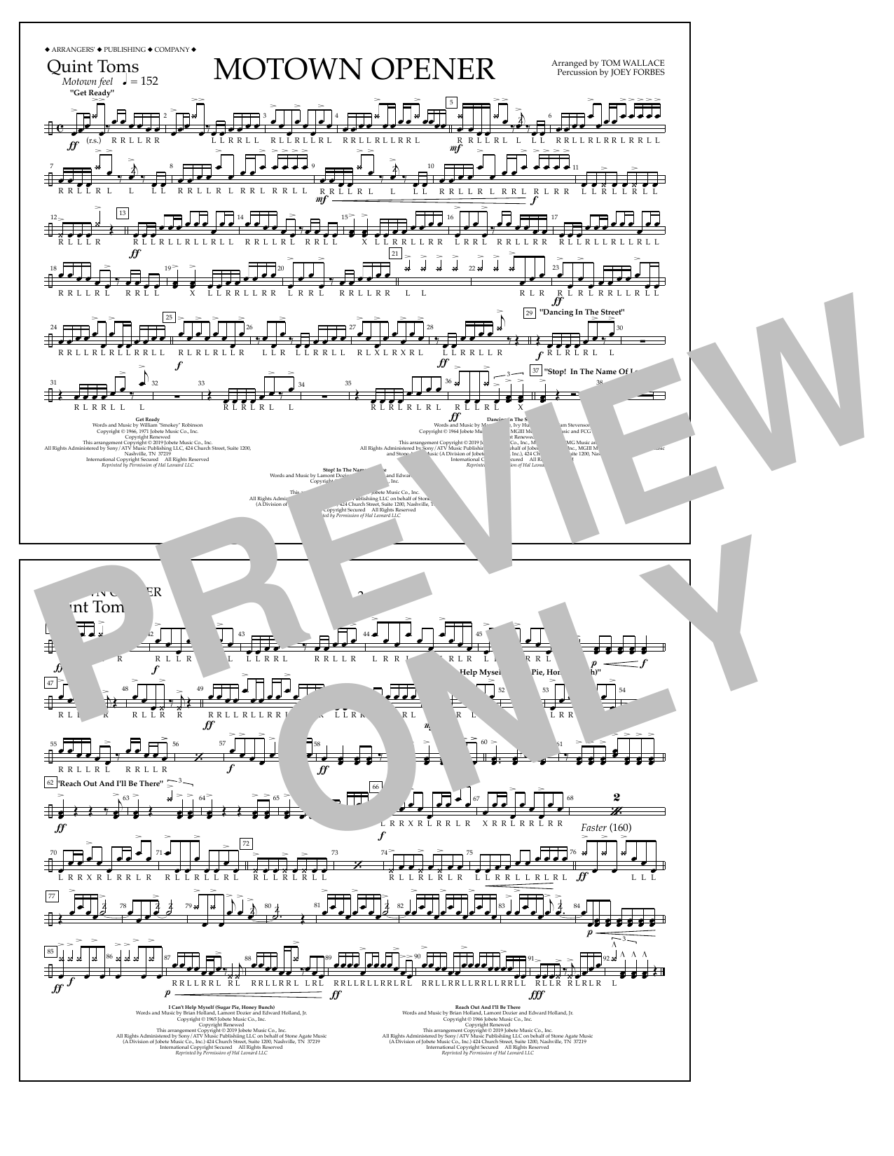 Various Motown Theme Show Opener (arr. Tom Wallace) - Quint-Toms sheet music notes and chords arranged for Marching Band