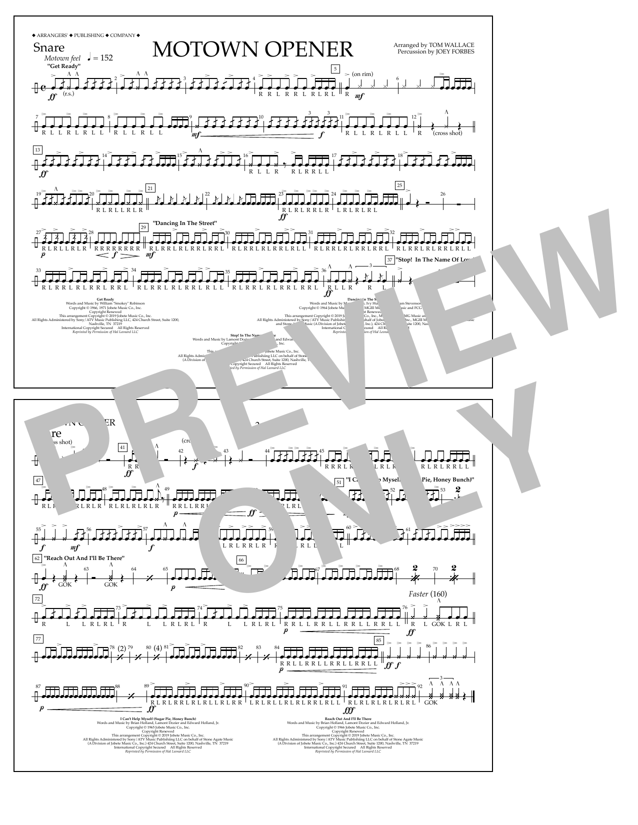 Various Motown Theme Show Opener (arr. Tom Wallace) - Snare sheet music notes and chords arranged for Marching Band