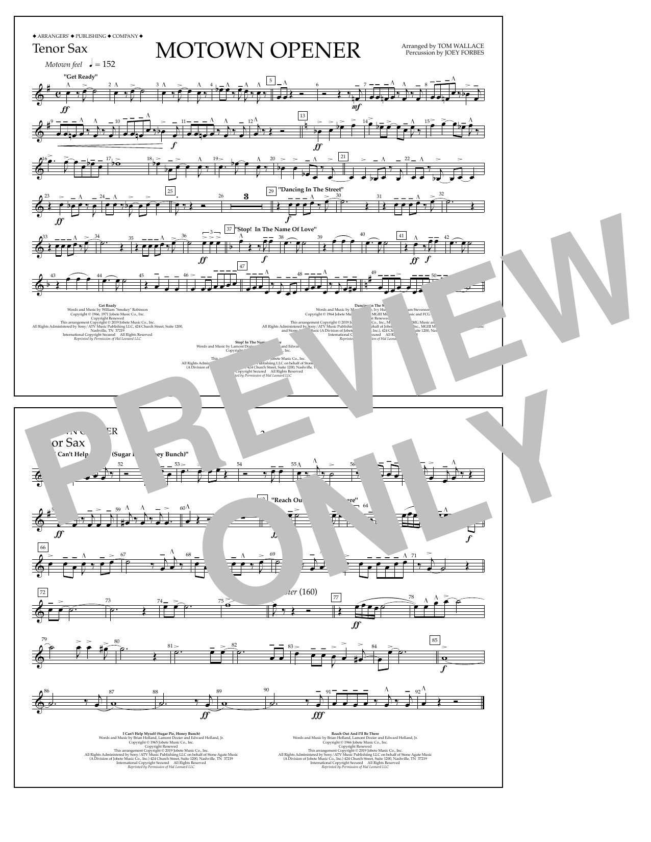 Various Motown Theme Show Opener (arr. Tom Wallace) - Tenor Sax sheet music notes and chords arranged for Marching Band