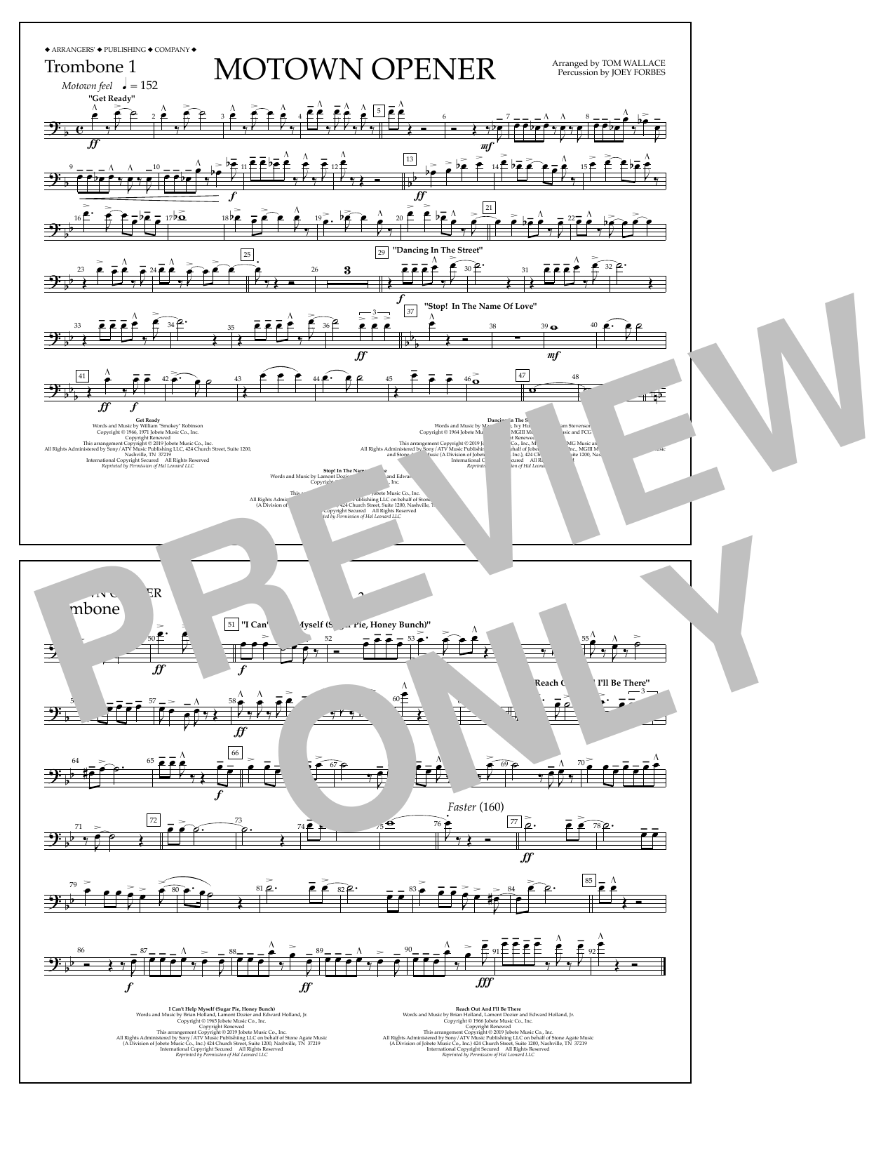 Various Motown Theme Show Opener (arr. Tom Wallace) - Trombone 1 sheet music notes and chords arranged for Marching Band