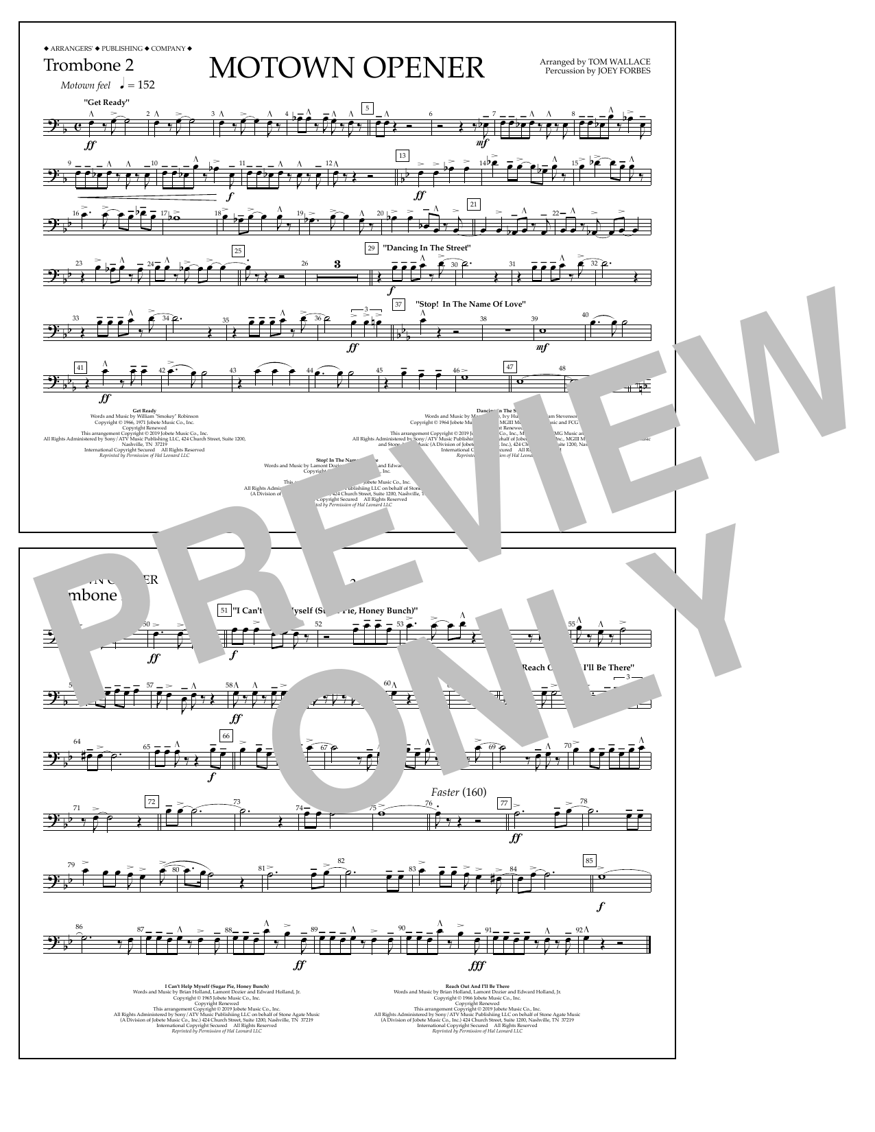 Various Motown Theme Show Opener (arr. Tom Wallace) - Trombone 2 sheet music notes and chords arranged for Marching Band