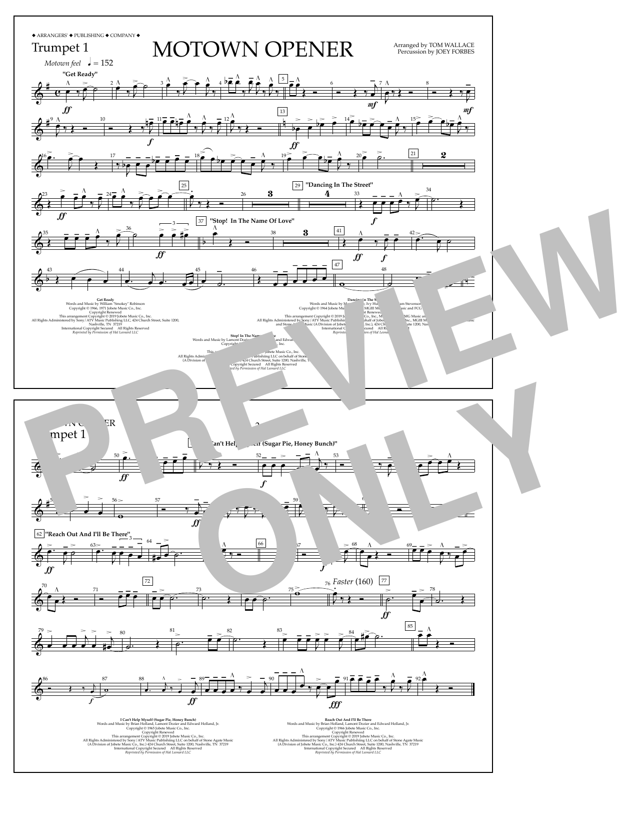 Various Motown Theme Show Opener (arr. Tom Wallace) - Trumpet 1 sheet music notes and chords arranged for Marching Band