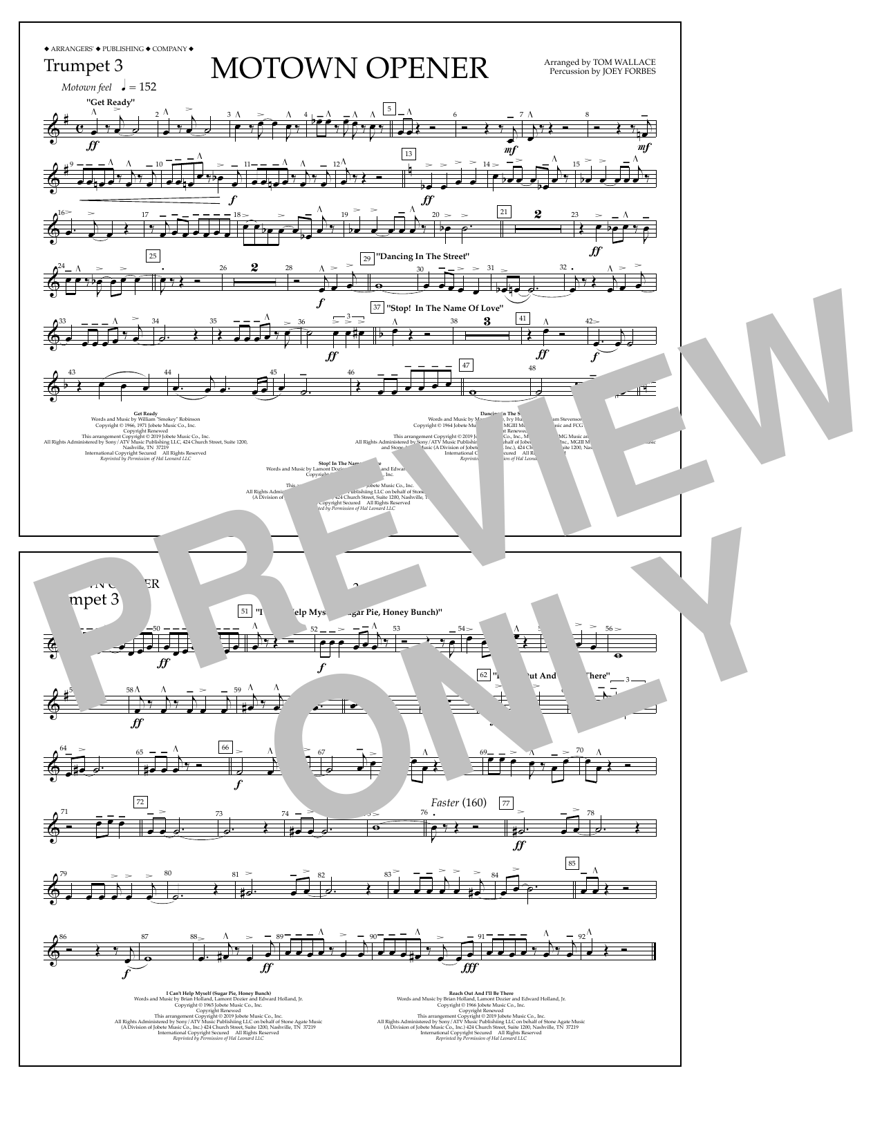 Various Motown Theme Show Opener (arr. Tom Wallace) - Trumpet 3 sheet music notes and chords arranged for Marching Band