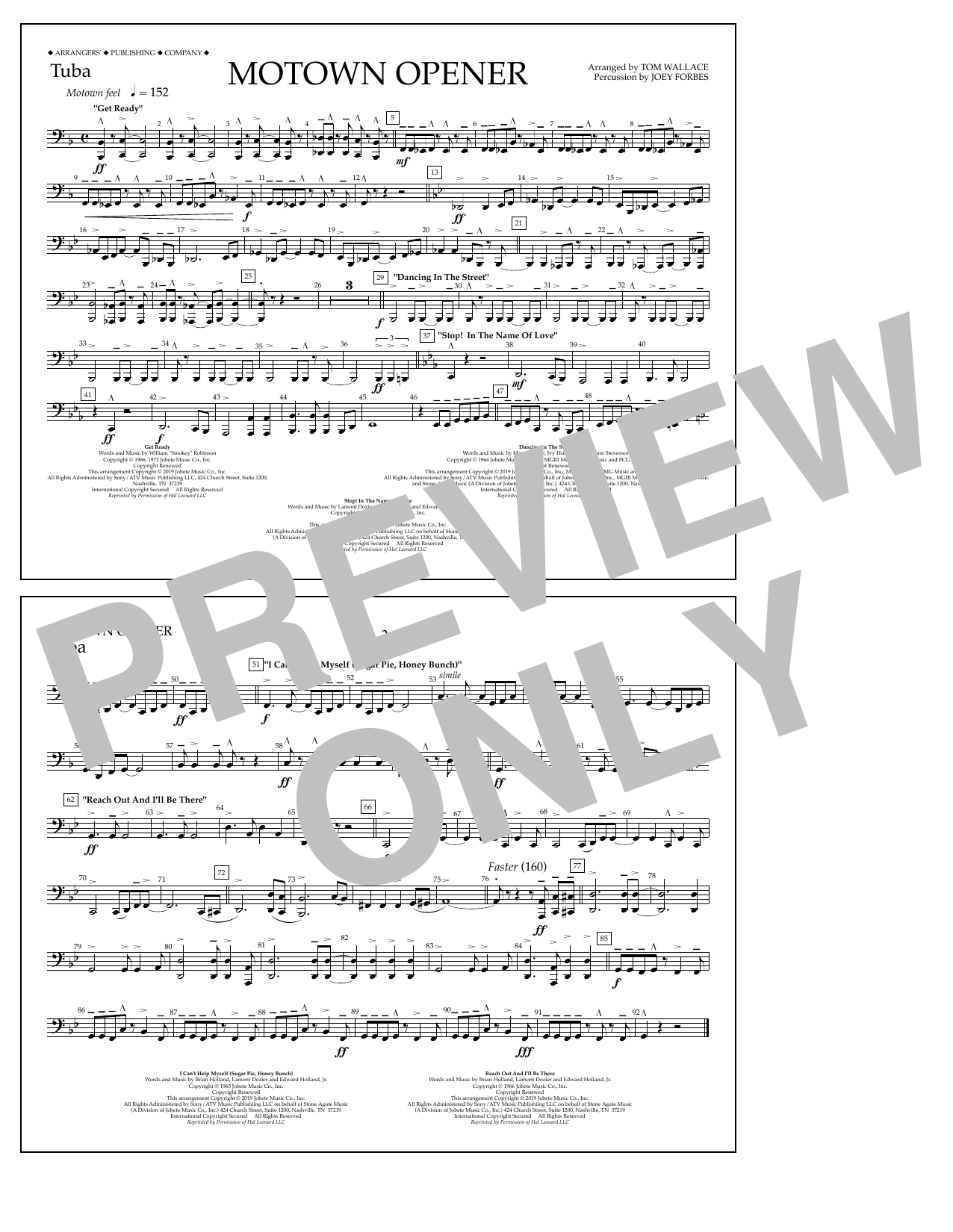 Various Motown Theme Show Opener (arr. Tom Wallace) - Tuba sheet music notes and chords arranged for Marching Band
