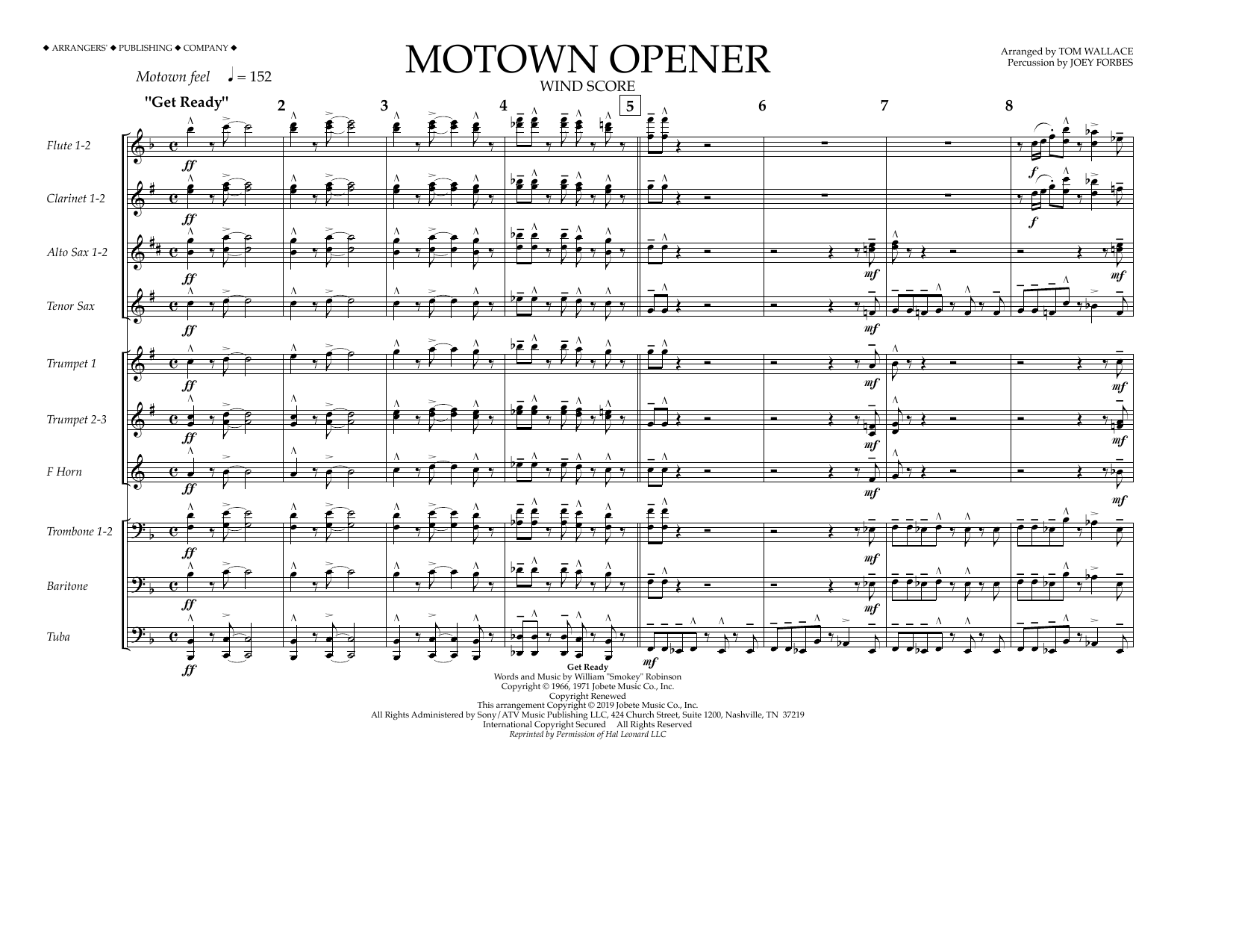 Various Motown Theme Show Opener (arr. Tom Wallace) - Wind Score sheet music notes and chords arranged for Marching Band