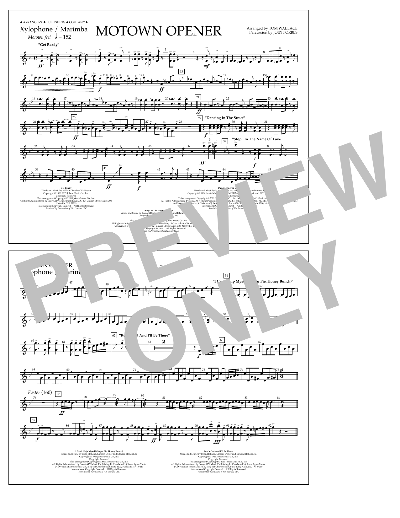 Various Motown Theme Show Opener (arr. Tom Wallace) - Xylophone/Marimba sheet music notes and chords arranged for Marching Band