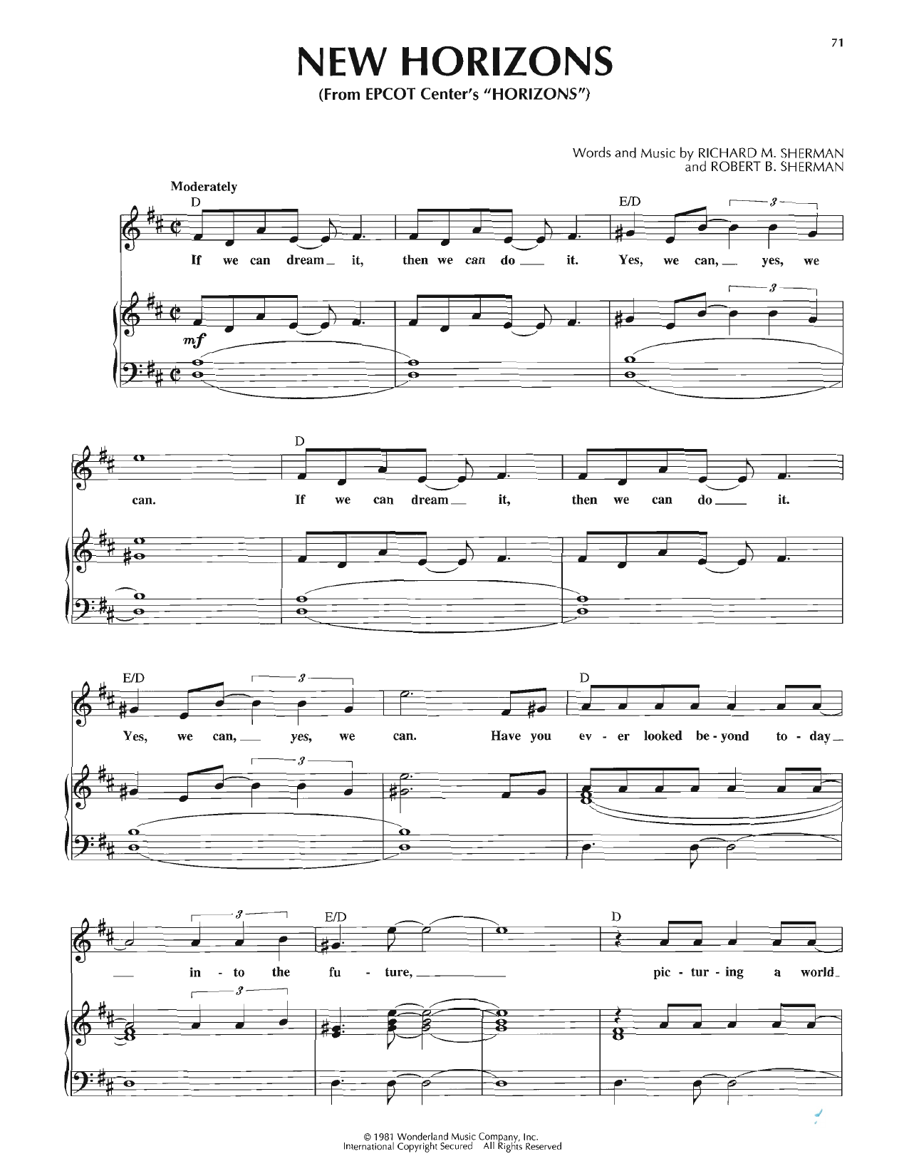 Various New Horizons sheet music notes and chords arranged for Piano, Vocal & Guitar Chords (Right-Hand Melody)
