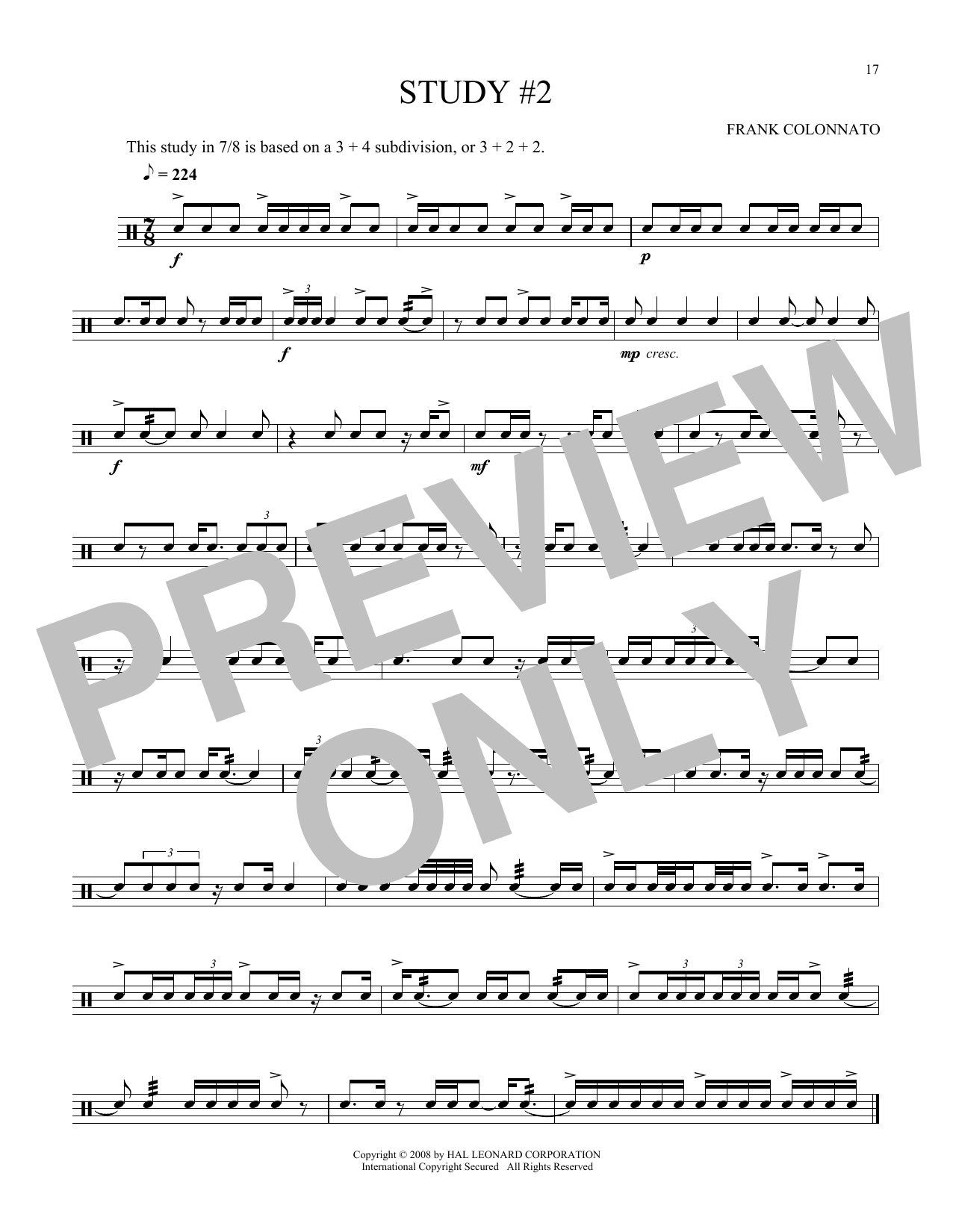 Various Study #2 sheet music notes and chords arranged for Snare Drum Solo