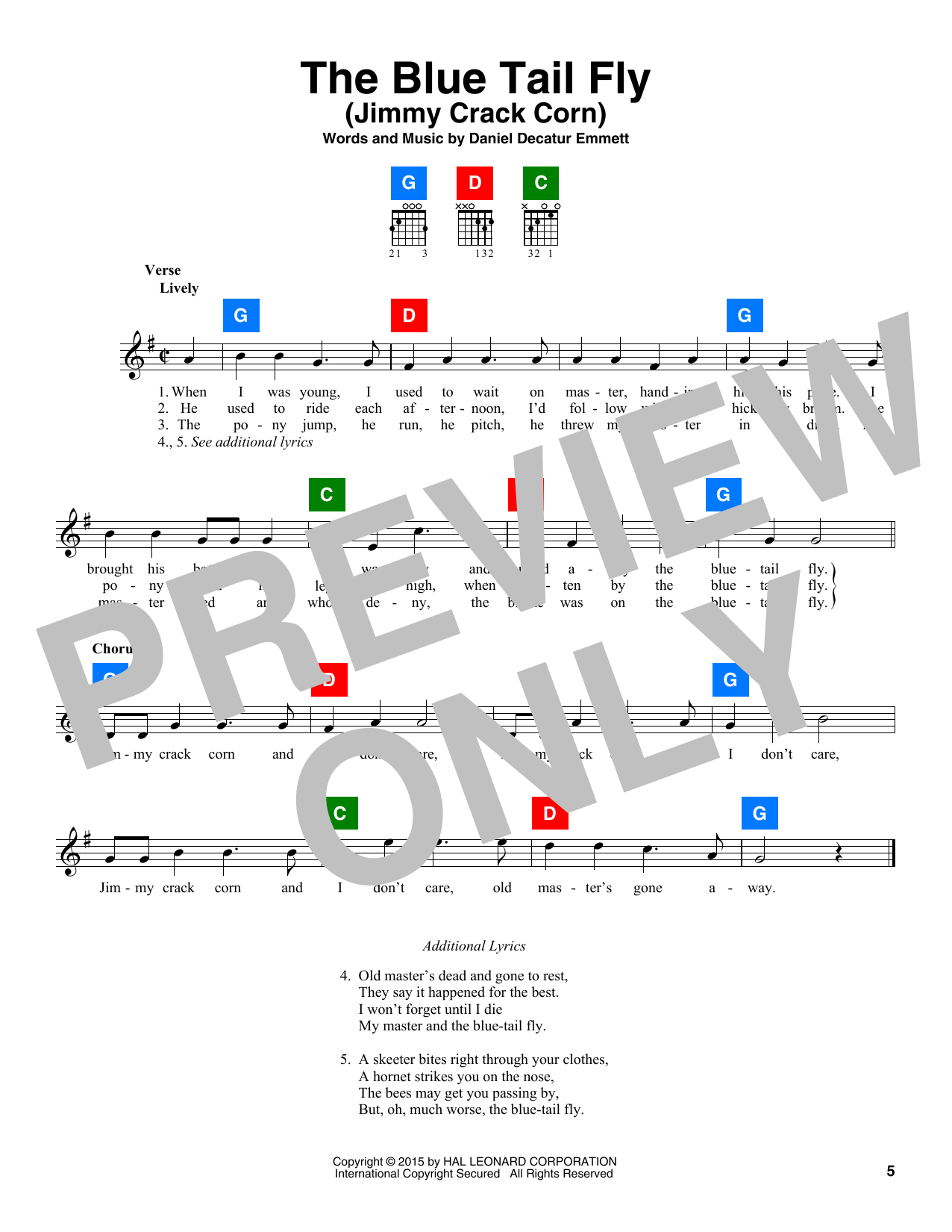 Various The Blue Tail Fly (Jimmy Crack Corn) sheet music notes and chords arranged for ChordBuddy