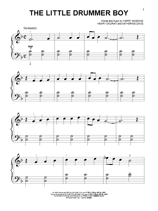 Various The Little Drummer Boy sheet music notes and chords arranged for Big Note Piano