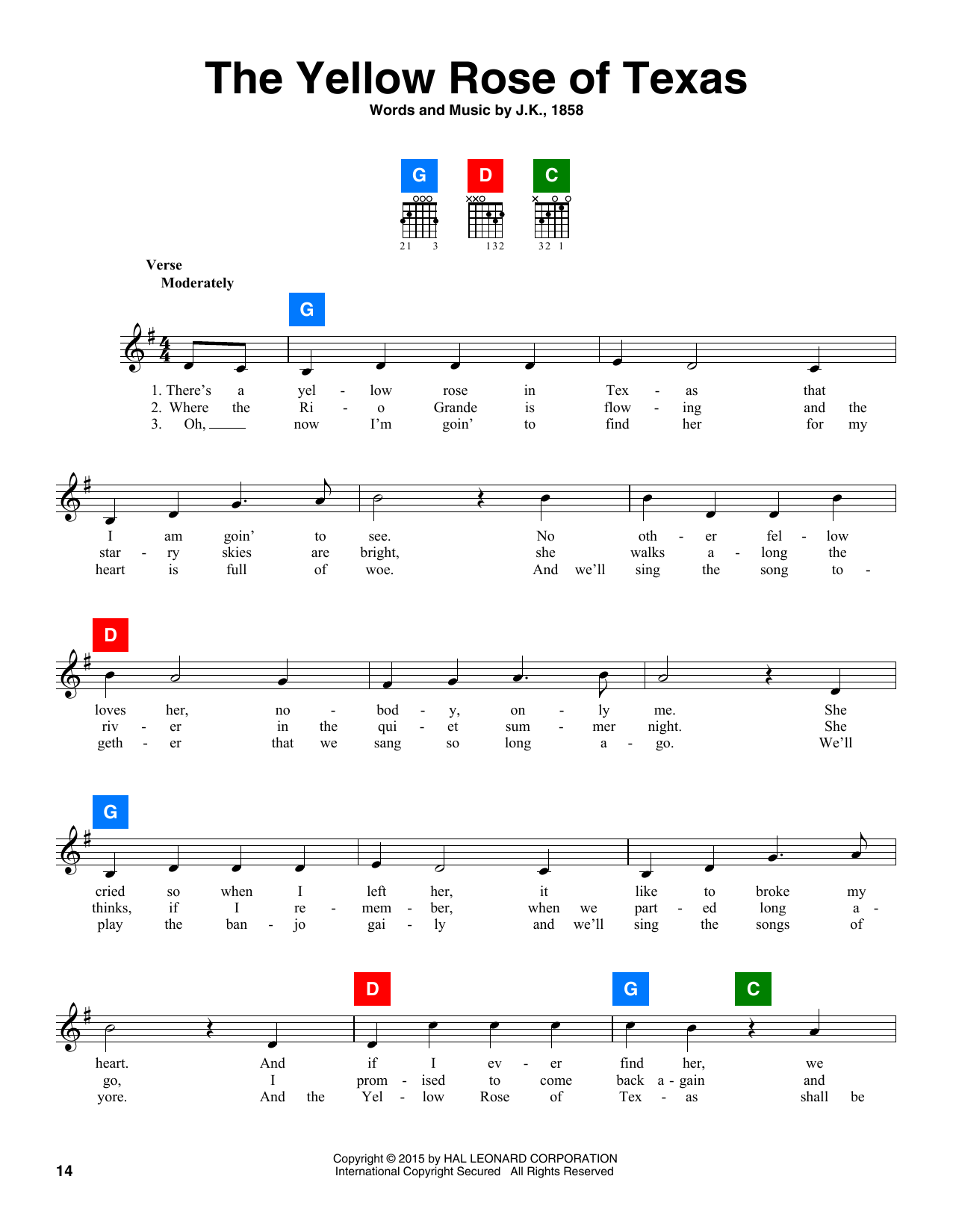 Various The Yellow Rose Of Texas sheet music notes and chords arranged for ChordBuddy