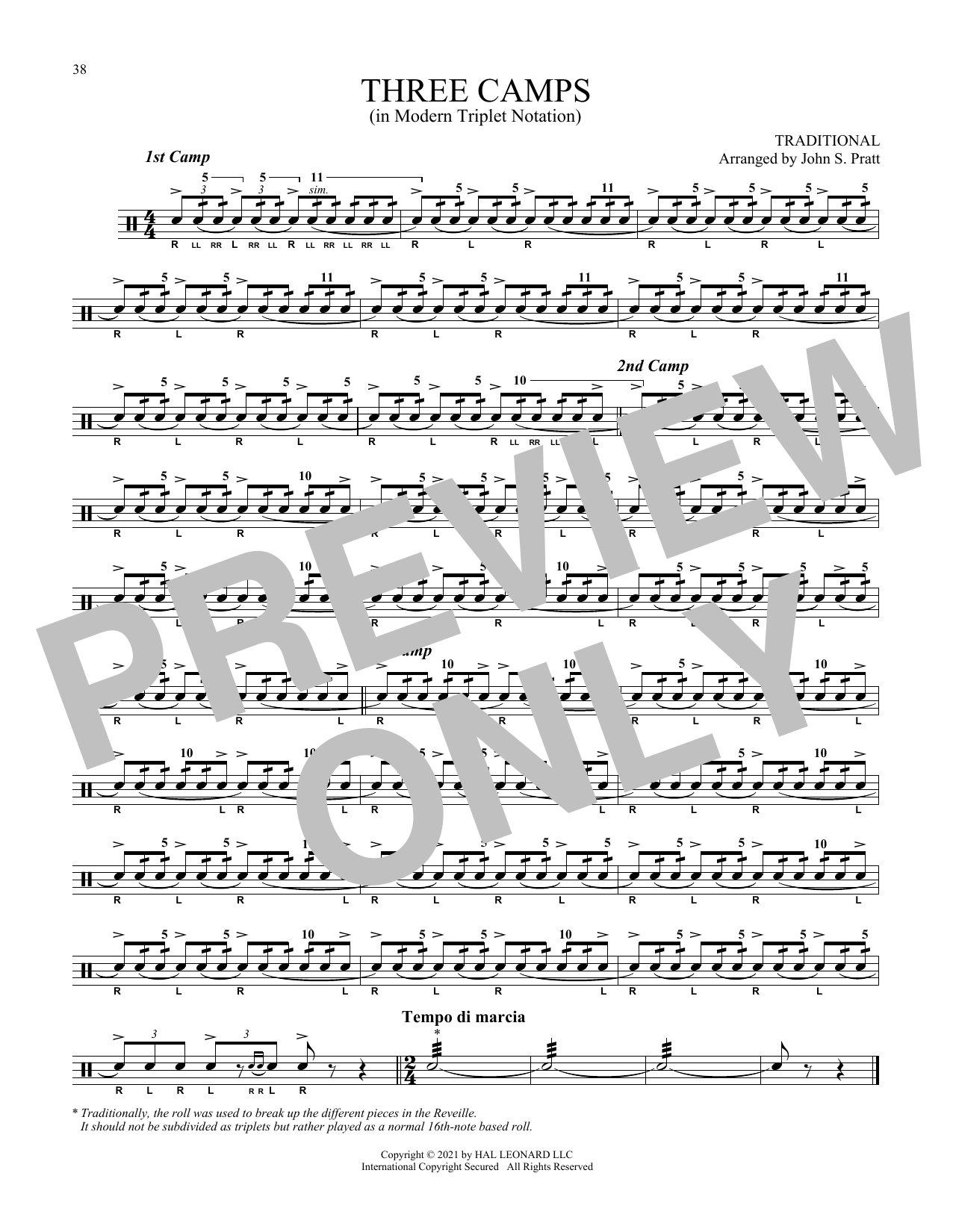 Various Three Camps sheet music notes and chords arranged for Snare Drum Solo
