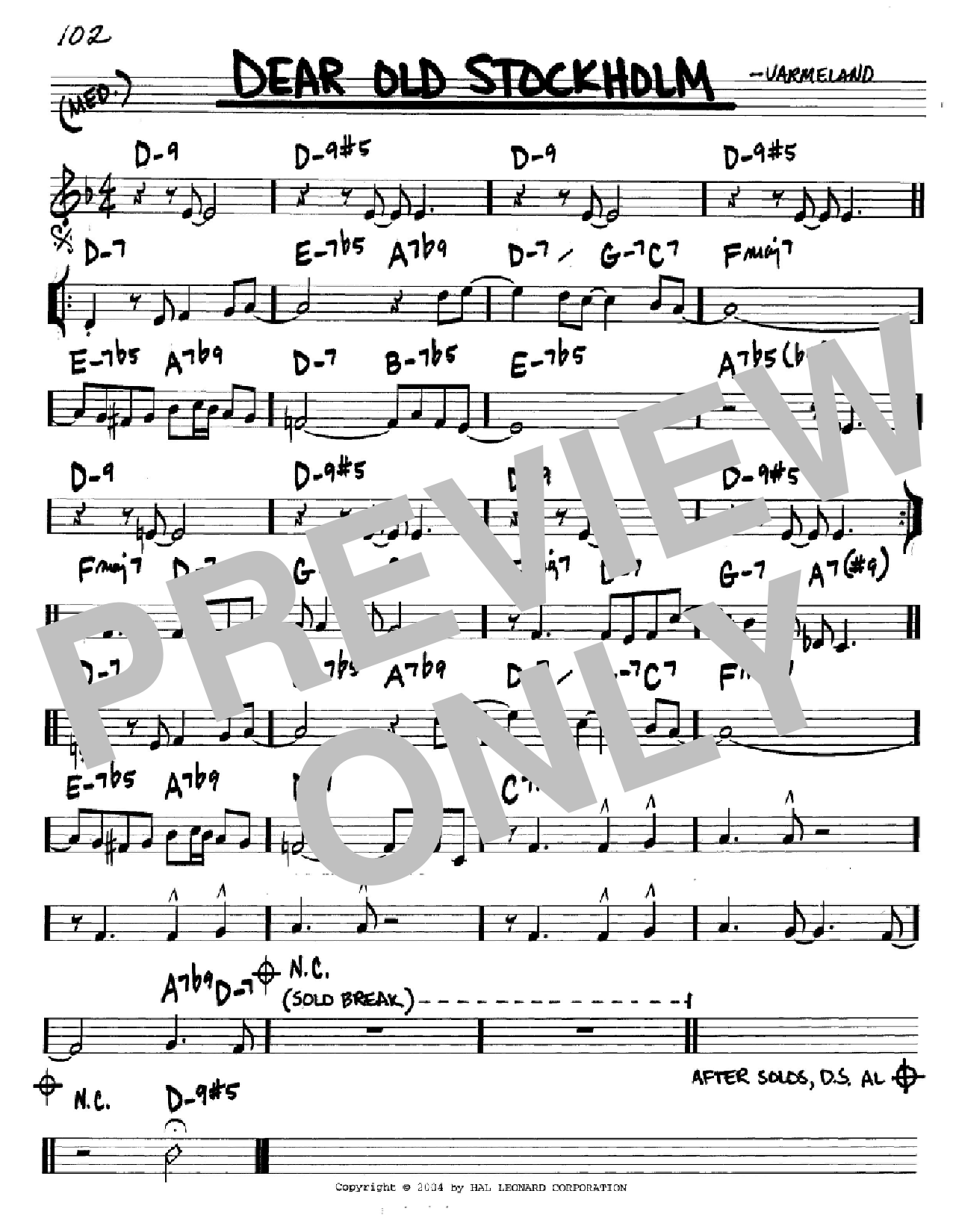 Varmeland Dear Old Stockholm sheet music notes and chords arranged for Real Book – Melody & Chords – Bb Instruments