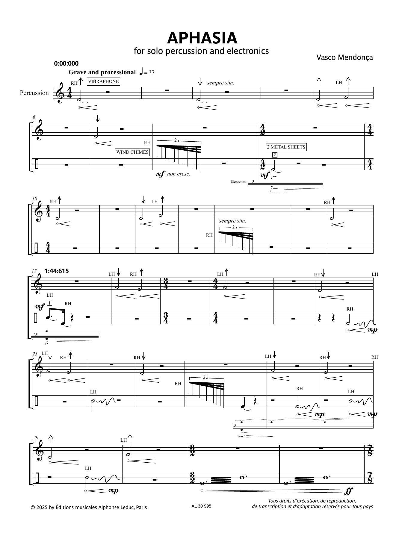 Vasco Mendonça Aphasia sheet music notes and chords arranged for Percussion Solo