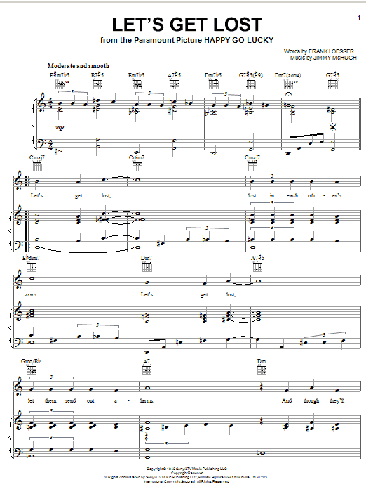 Vaughn Monroe Let's Get Lost sheet music notes and chords arranged for Piano, Vocal & Guitar Chords (Right-Hand Melody)