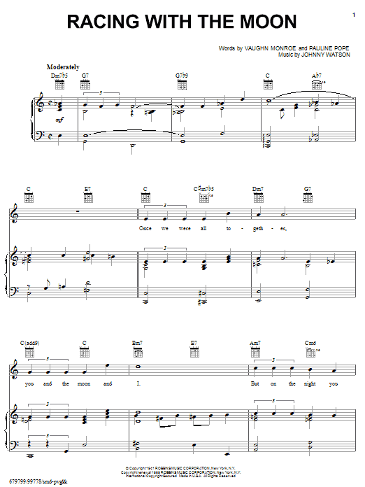 Vaughn Monroe Racing With The Moon sheet music notes and chords arranged for Piano, Vocal & Guitar Chords (Right-Hand Melody)