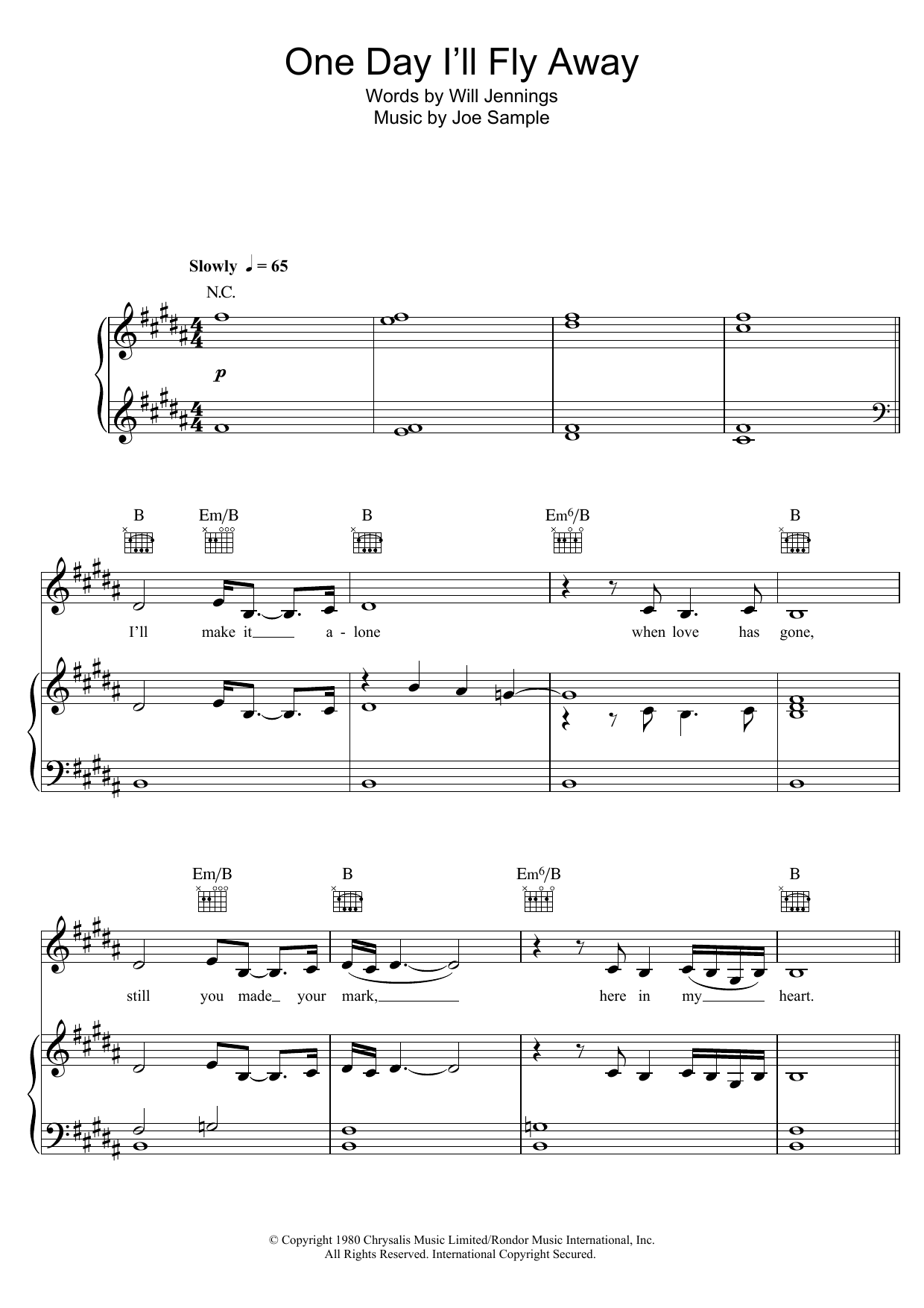 Vaults One Day I'll Fly Away sheet music notes and chords arranged for Piano, Vocal & Guitar Chords