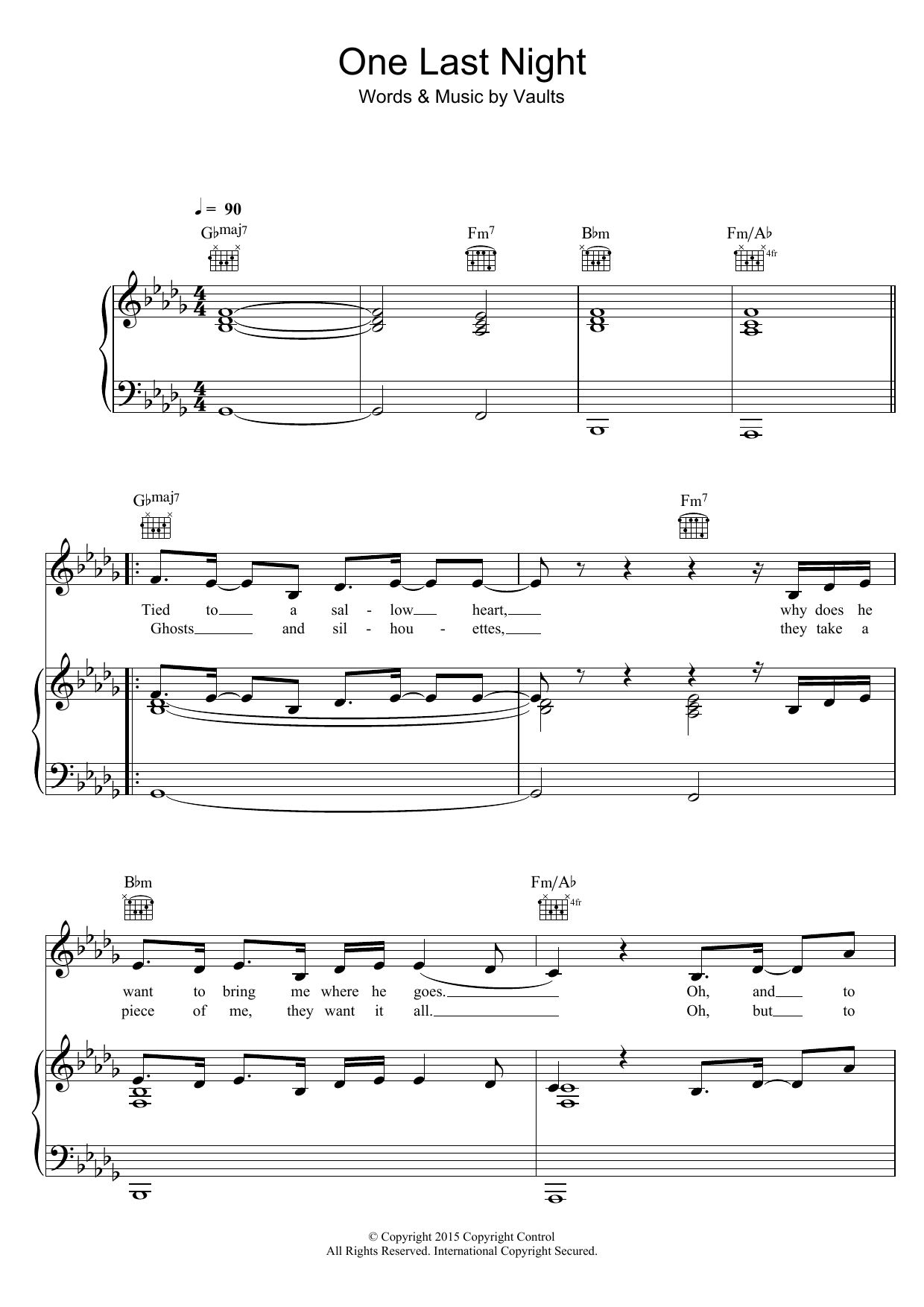 Vaults One Last Night (from 'Fifty Shades Of Grey') sheet music notes and chords arranged for Piano, Vocal & Guitar Chords