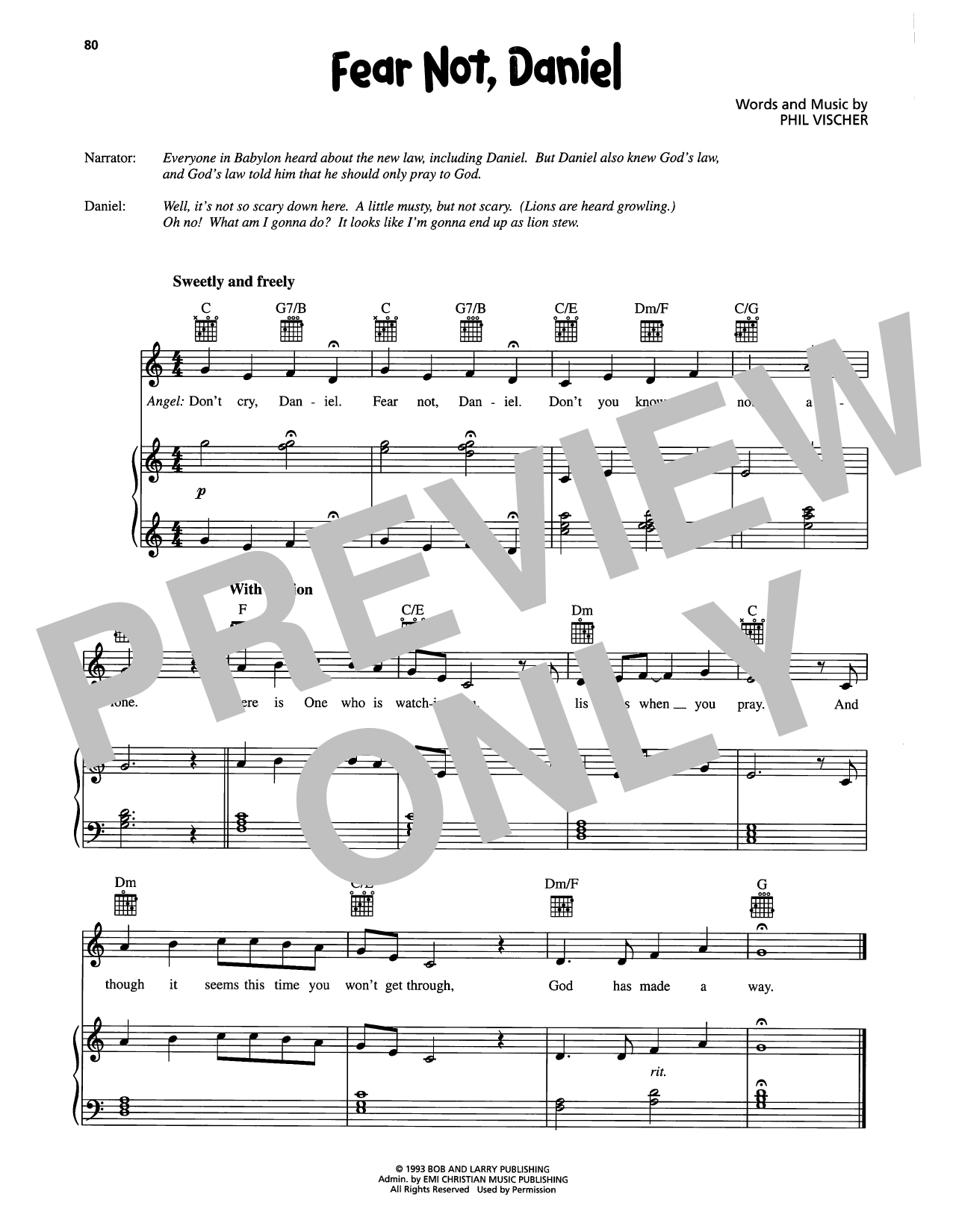 VeggieTales Fear Not, Daniel sheet music notes and chords arranged for Piano, Vocal & Guitar Chords (Right-Hand Melody)