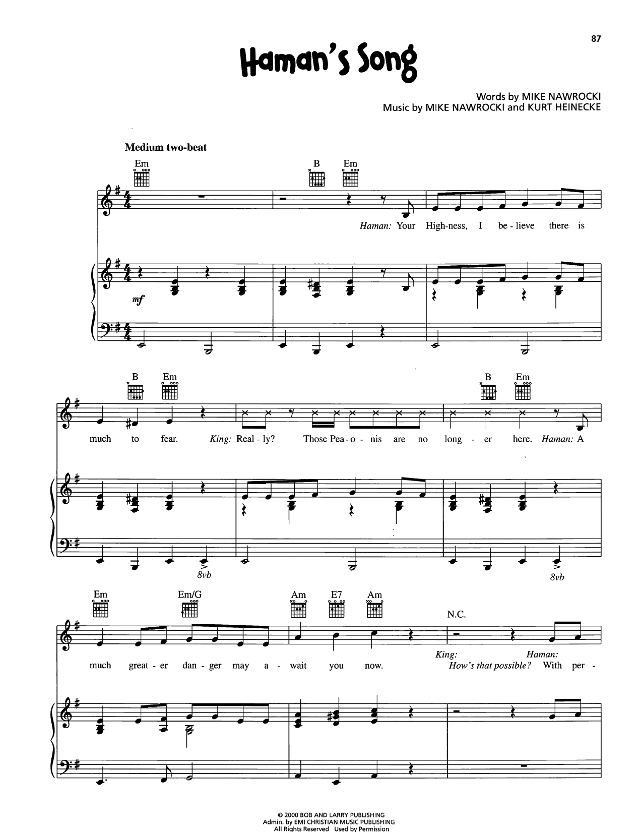 VeggieTales Haman's Song sheet music notes and chords arranged for Piano, Vocal & Guitar Chords (Right-Hand Melody)