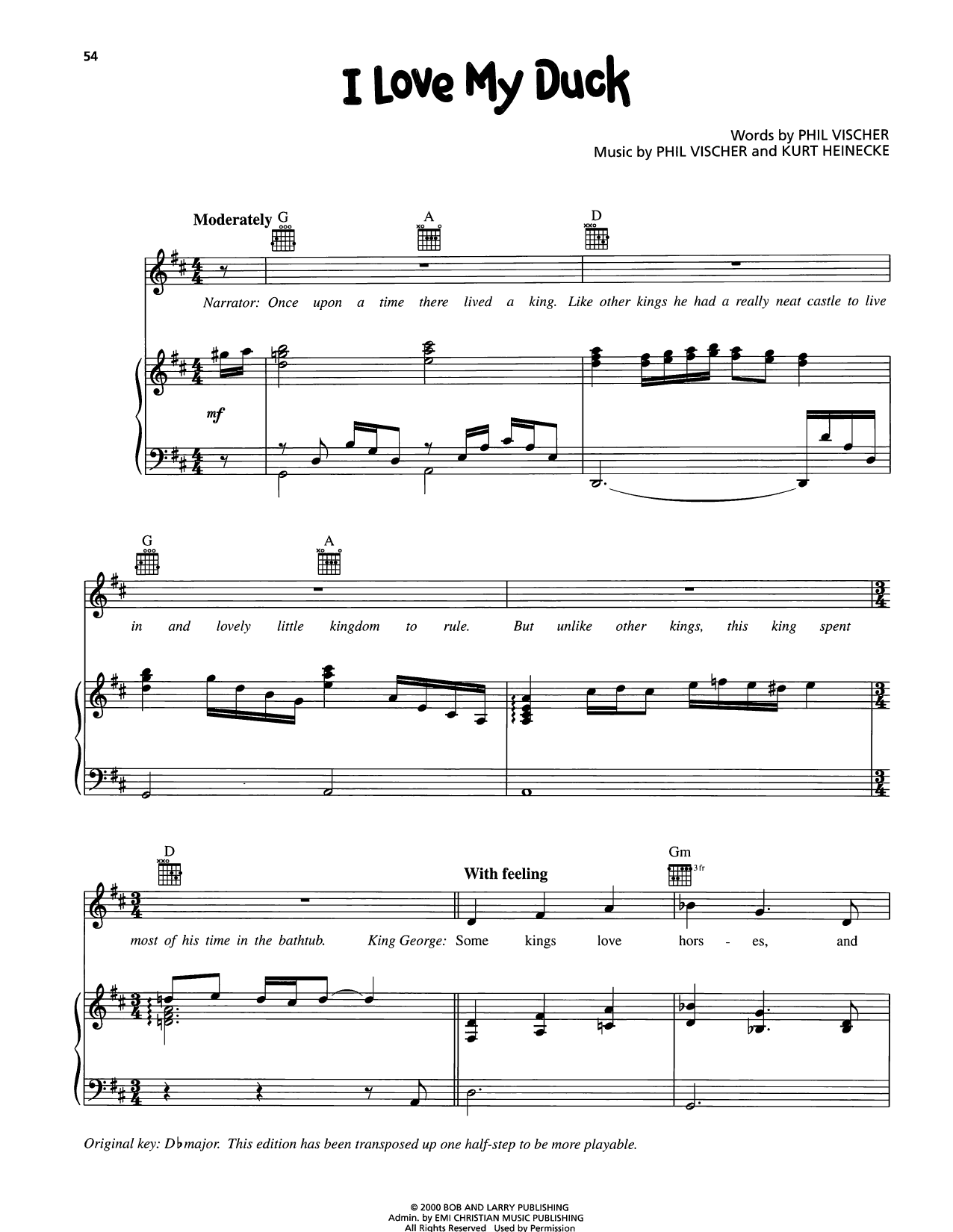 VeggieTales I Love My Duck sheet music notes and chords arranged for Piano, Vocal & Guitar Chords (Right-Hand Melody)