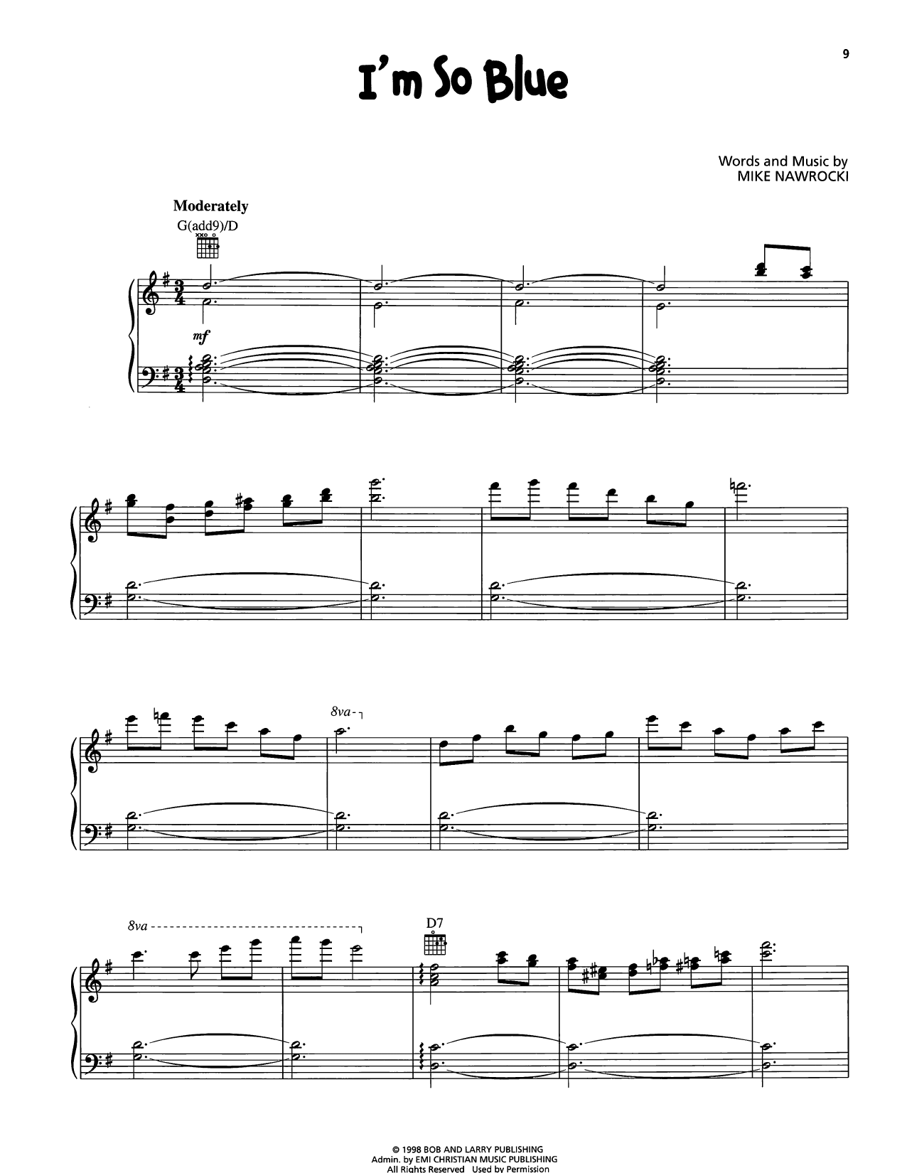 VeggieTales I'm So Blue sheet music notes and chords arranged for Piano, Vocal & Guitar Chords (Right-Hand Melody)