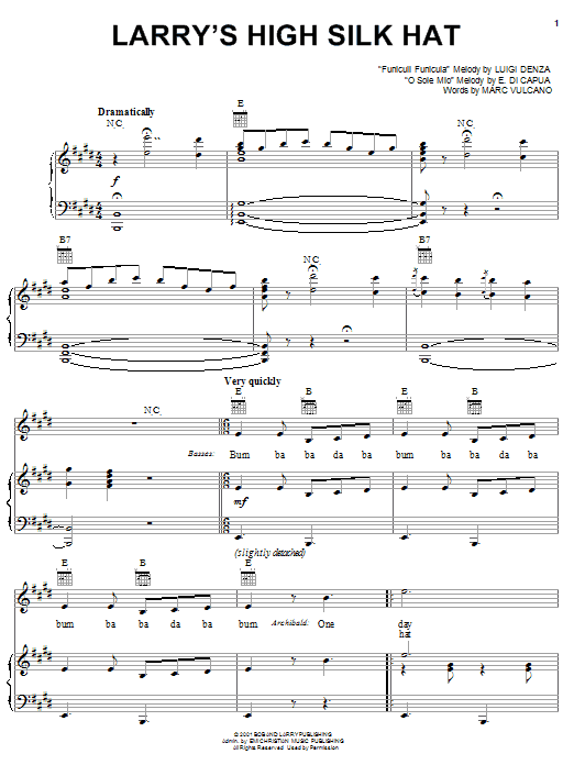 VeggieTales Larry's High Silk Hat sheet music notes and chords arranged for Piano, Vocal & Guitar Chords (Right-Hand Melody)