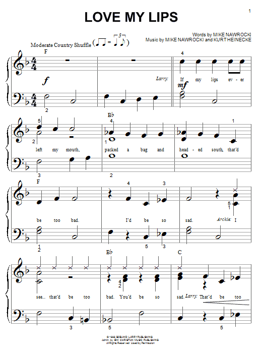 VeggieTales Love My Lips sheet music notes and chords arranged for Big Note Piano