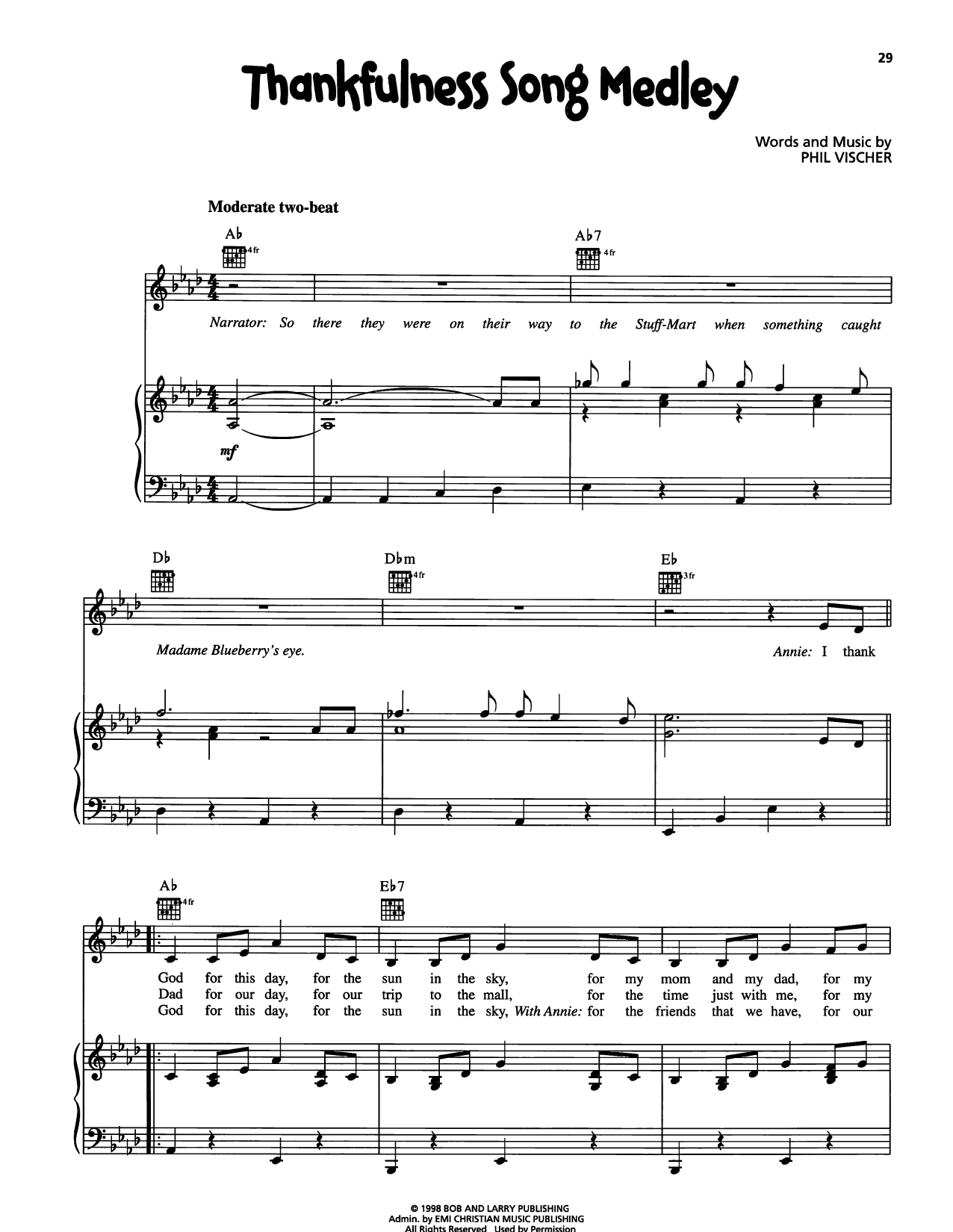 VeggieTales Thankfulness Song Medley sheet music notes and chords arranged for Piano, Vocal & Guitar Chords (Right-Hand Melody)