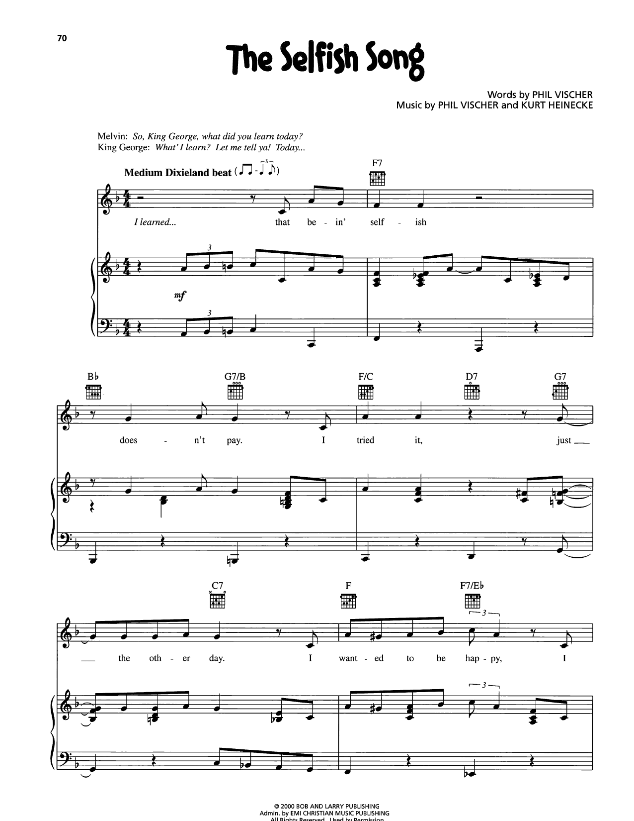 VeggieTales The Selfish Song sheet music notes and chords arranged for Piano, Vocal & Guitar Chords (Right-Hand Melody)