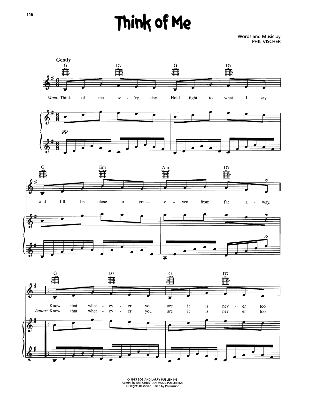 VeggieTales Think Of Me sheet music notes and chords arranged for Piano, Vocal & Guitar Chords (Right-Hand Melody)