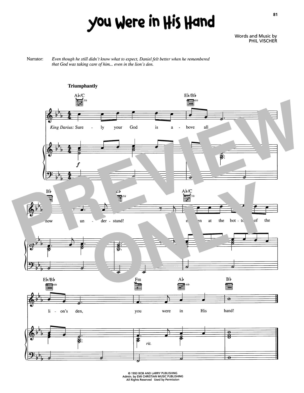 VeggieTales You Were In His Hand sheet music notes and chords arranged for Piano, Vocal & Guitar Chords (Right-Hand Melody)