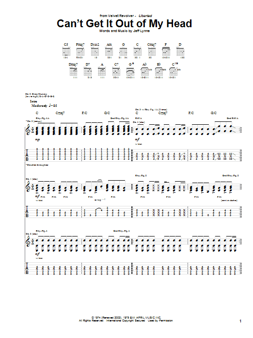 Velvet Revolver Can't Get It Out Of My Head sheet music notes and chords arranged for Guitar Tab